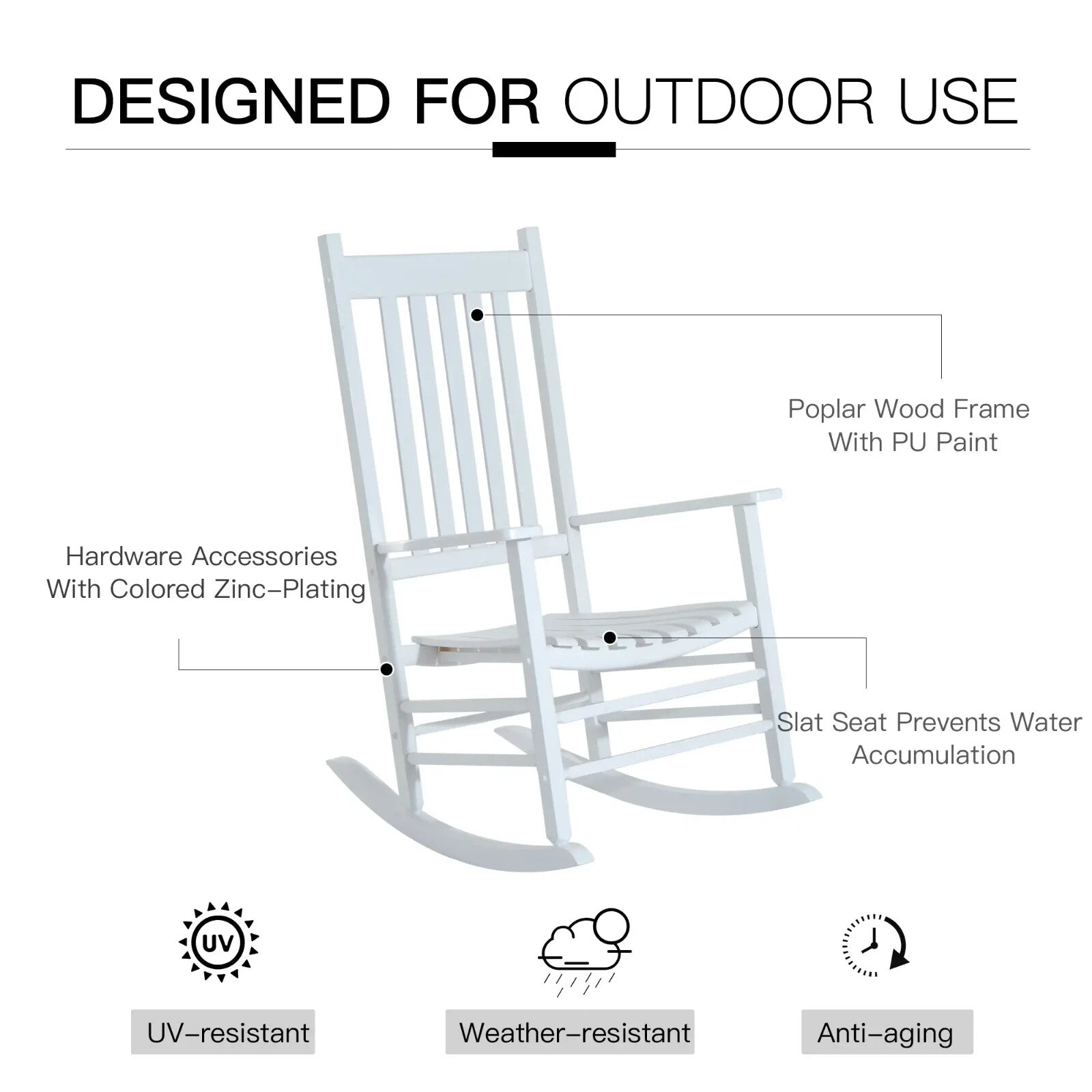 Rocking Chair Water Resistant Painted w/ High Slatted Backrest & Armrests White - Home and Garden Furniture Shop - rustic - furniture