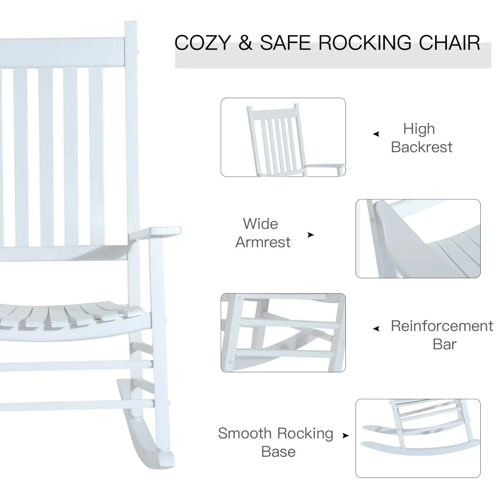 Rocking Chair Water Resistant Painted w/ High Slatted Backrest & Armrests White - Home and Garden Furniture Shop - rustic - furniture