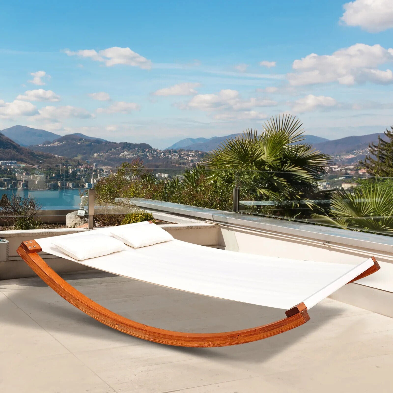 Rocking Double Sun Lounger with Wooden Frame Outdoor Garden Daybed White - Home and Garden Furniture Shop - #rustic - furniture#