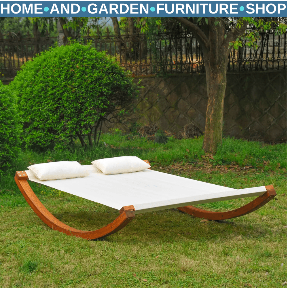 Rocking Double Sun Lounger with Wooden Frame Outdoor Garden Daybed White - Home and Garden Furniture Shop - #rustic - furniture#