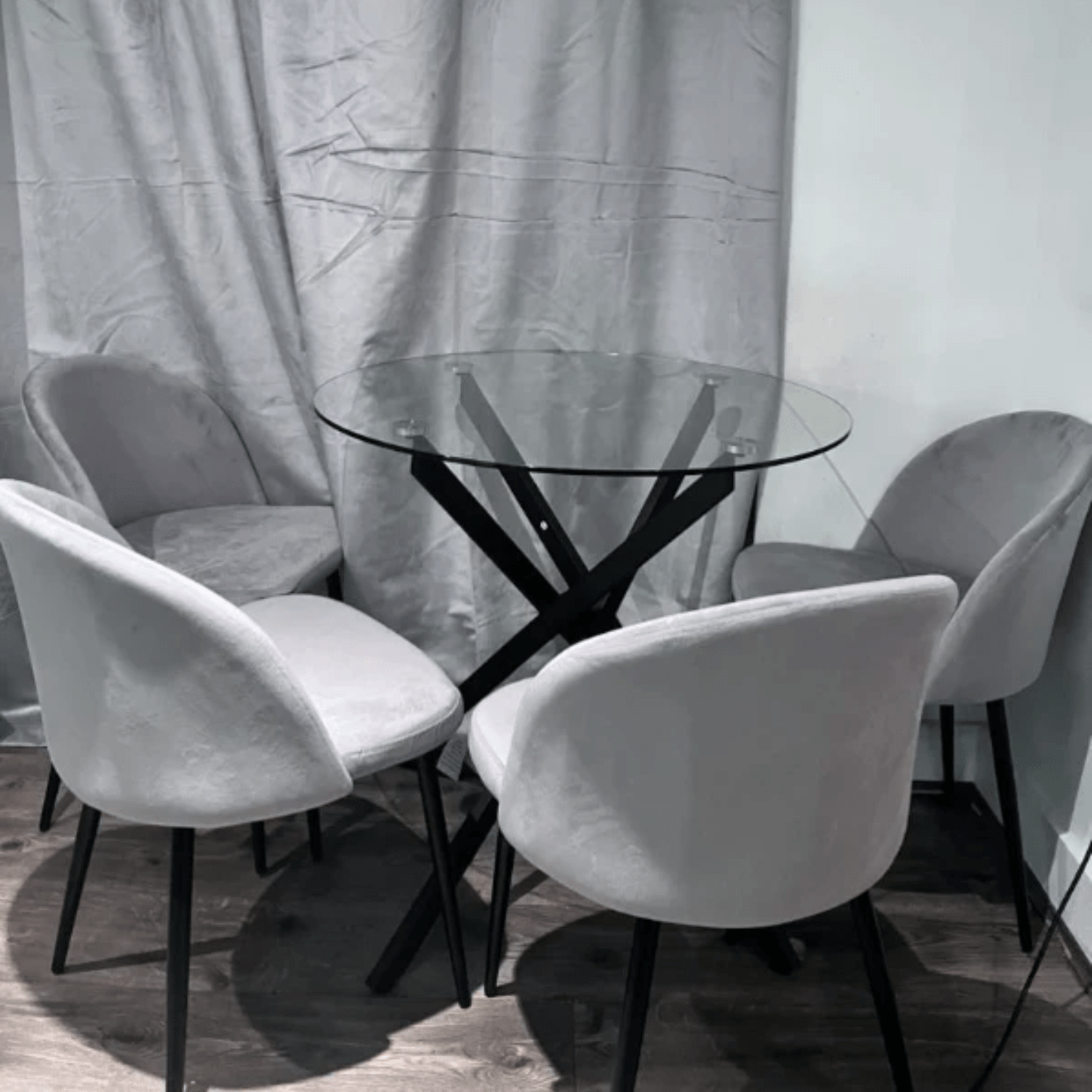 Round Glass Dining Table Metal Legs Black Small Kitchen Breakfast Side Table - Home and Garden Furniture Shop - rustic - furniture