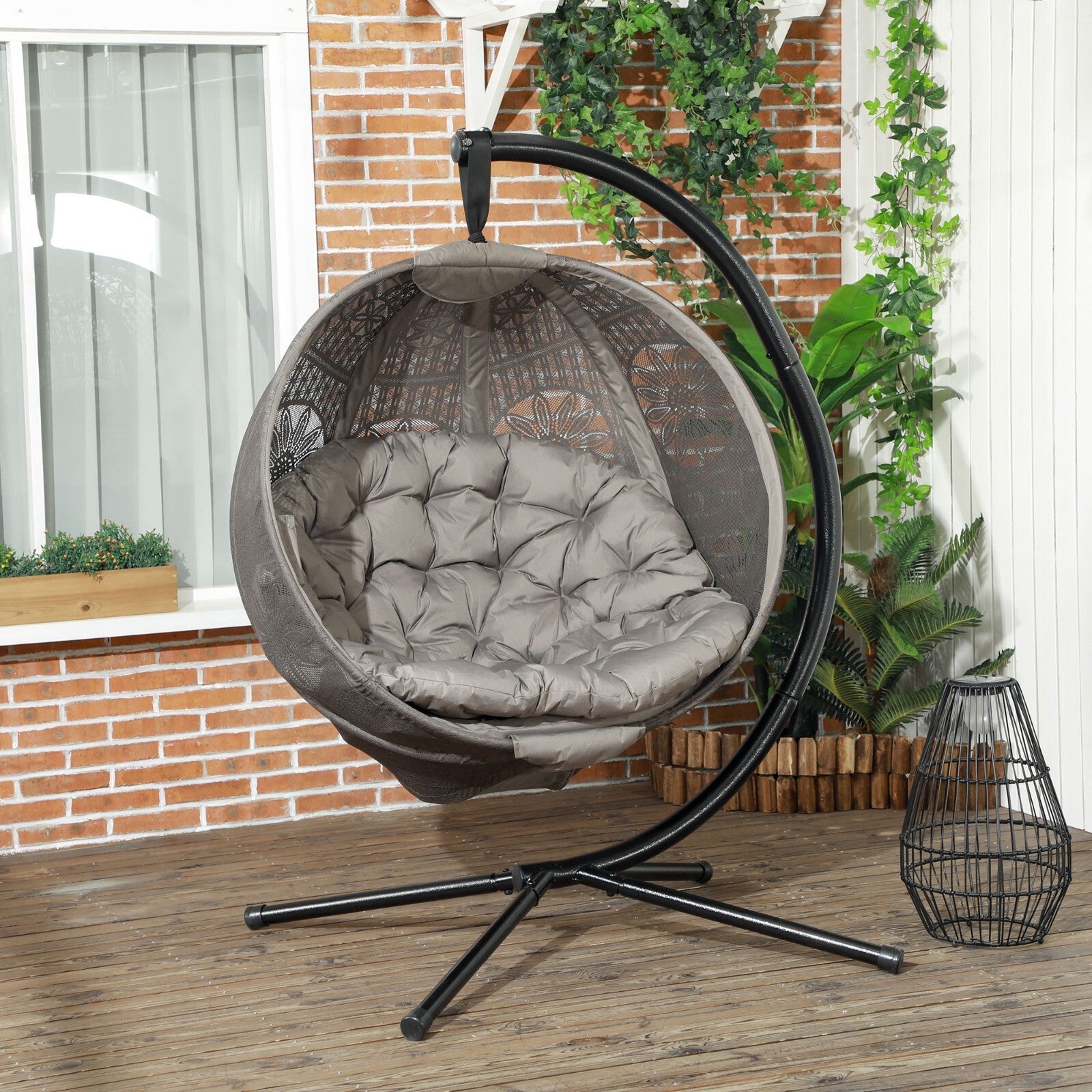 Round Hanging Egg Chair with Steel Frame Garden Swing Basket Seat with Stand - Home and Garden Furniture Shop - rustic - furniture
