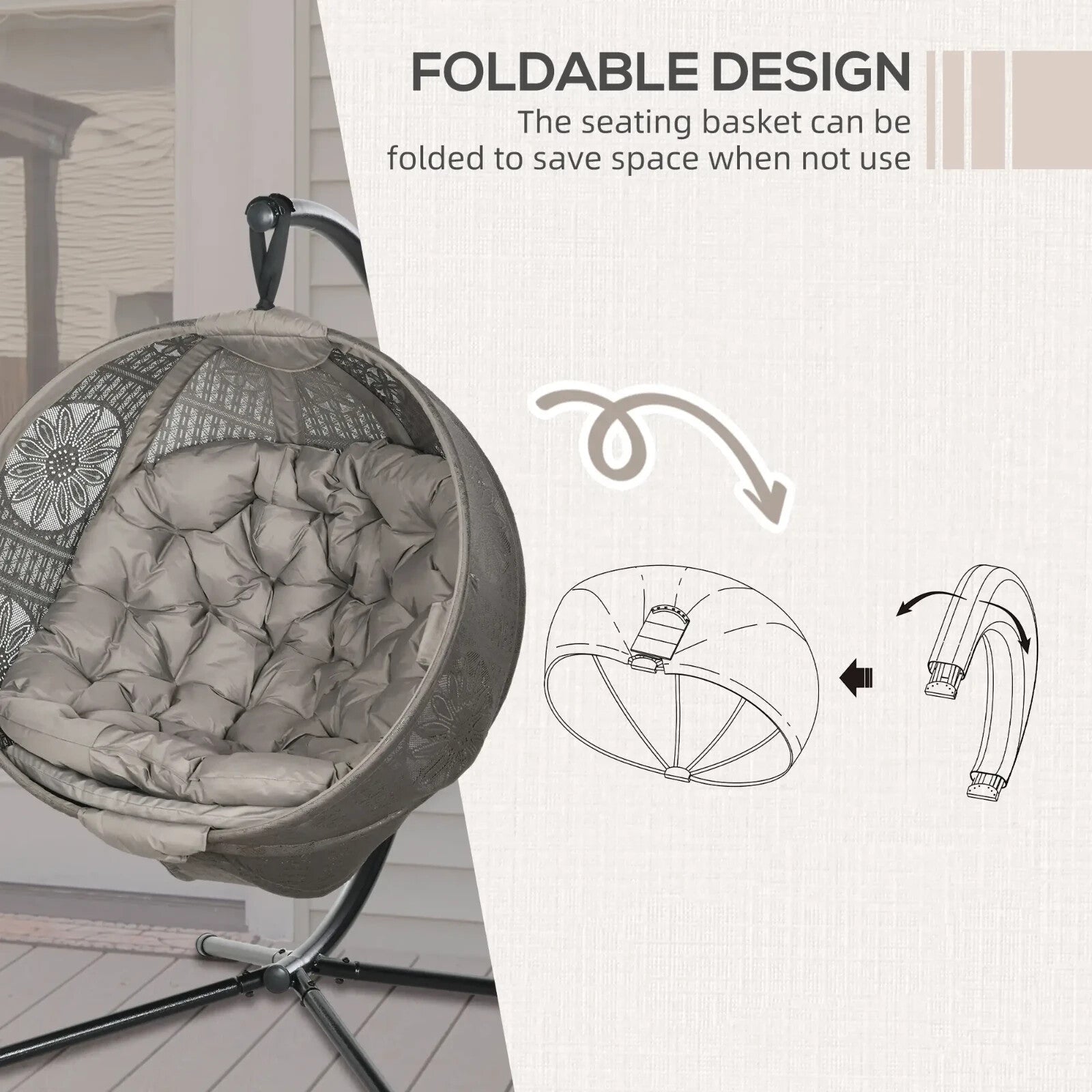 Round Hanging Egg Chair with Steel Frame Garden Swing Basket Seat with Stand - Home and Garden Furniture Shop - rustic - furniture