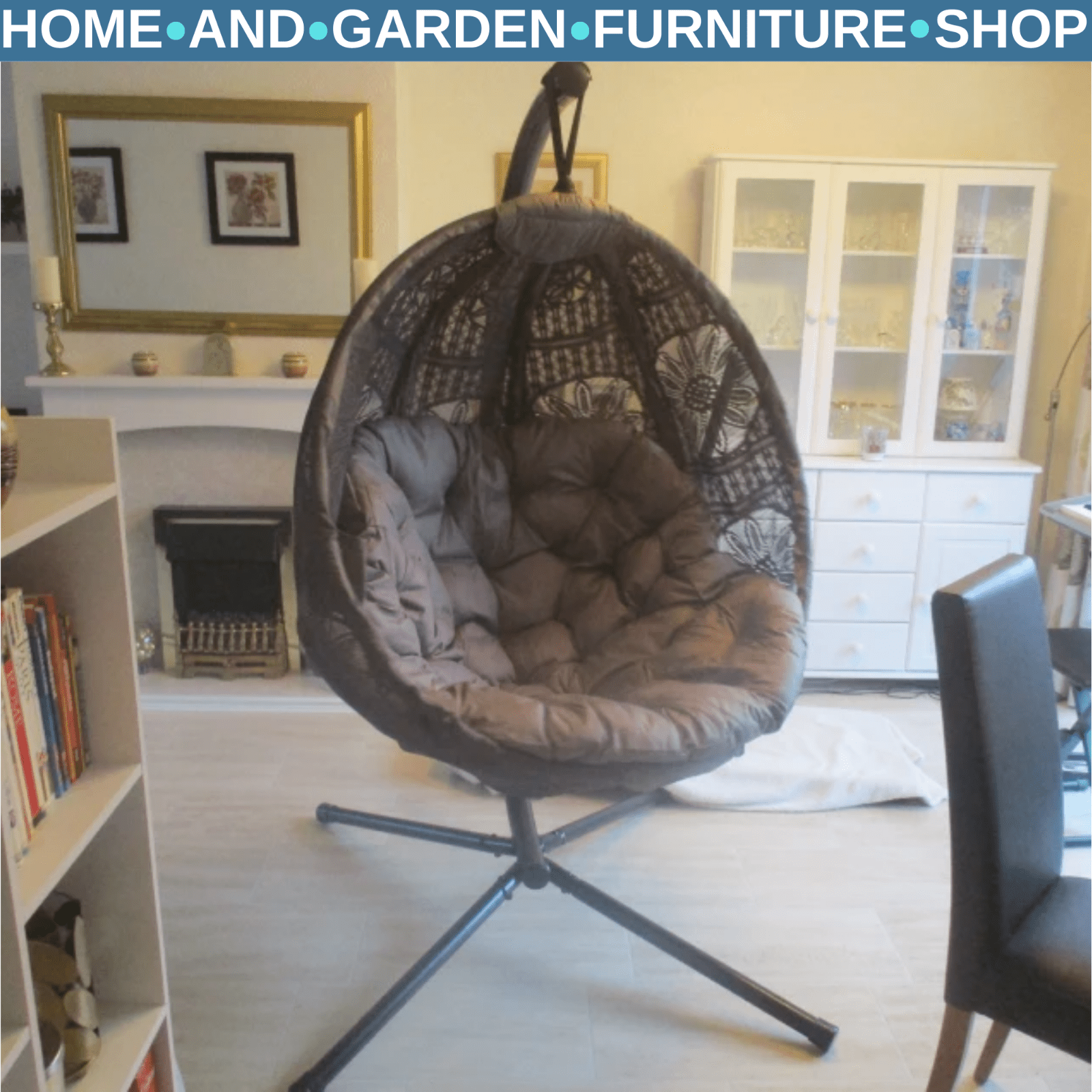 Round Hanging Egg Chair with Steel Frame Garden Swing Basket Seat with Stand - Home and Garden Furniture Shop - rustic - furniture