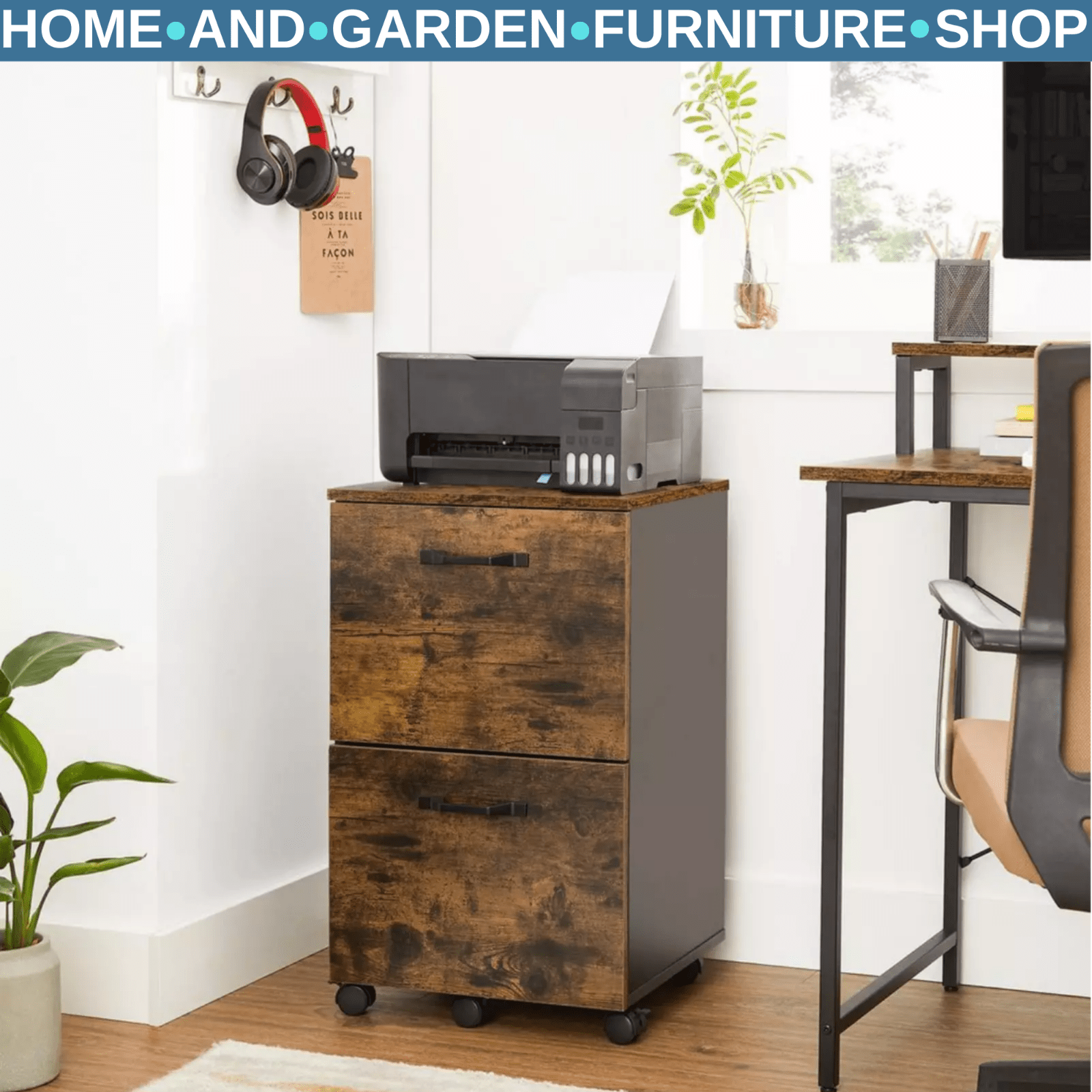 Rustic 2 Drawers Mobile Filing Cabinet Storage Sideboard Unit 2 Brakes 5 Castors - Home and Garden Furniture Shop - rustic - furniture