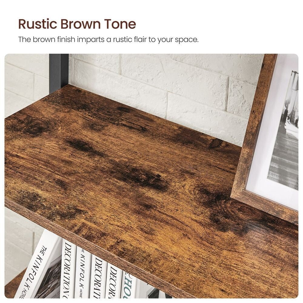 Rustic Brown Large Bookcase 6 Tier Tall Bookshelf Steel Frame Shelf Unit Tallboy - Home and Garden Furniture Shop - rustic - furniture