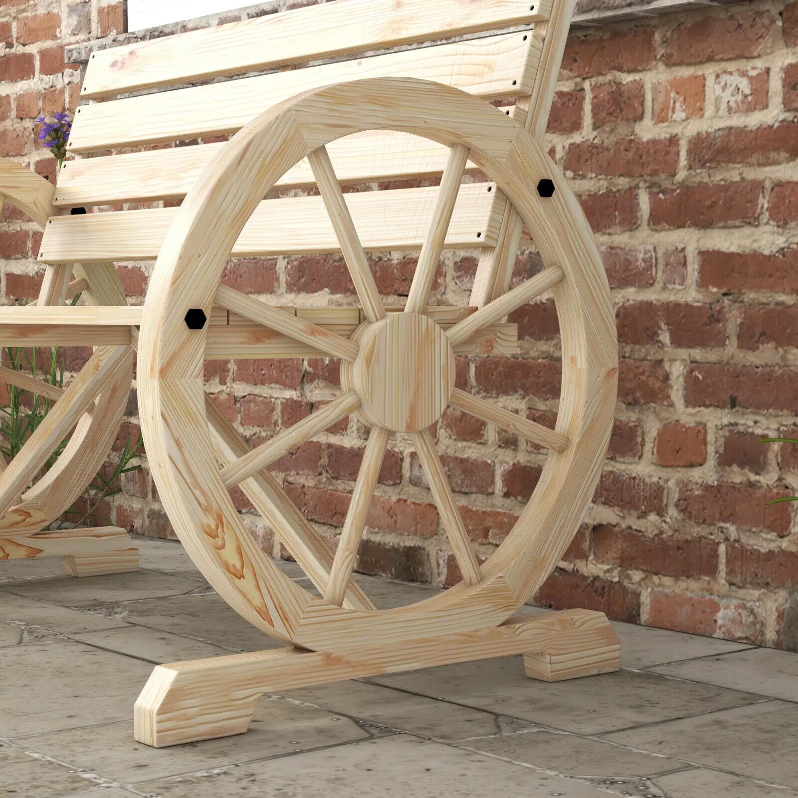 Rustic Wooden Garden Bench Wagon Wheel Design Outdoor Loveseat w/ Armrests Seat - Home and Garden Furniture Shop - #rustic - furniture#