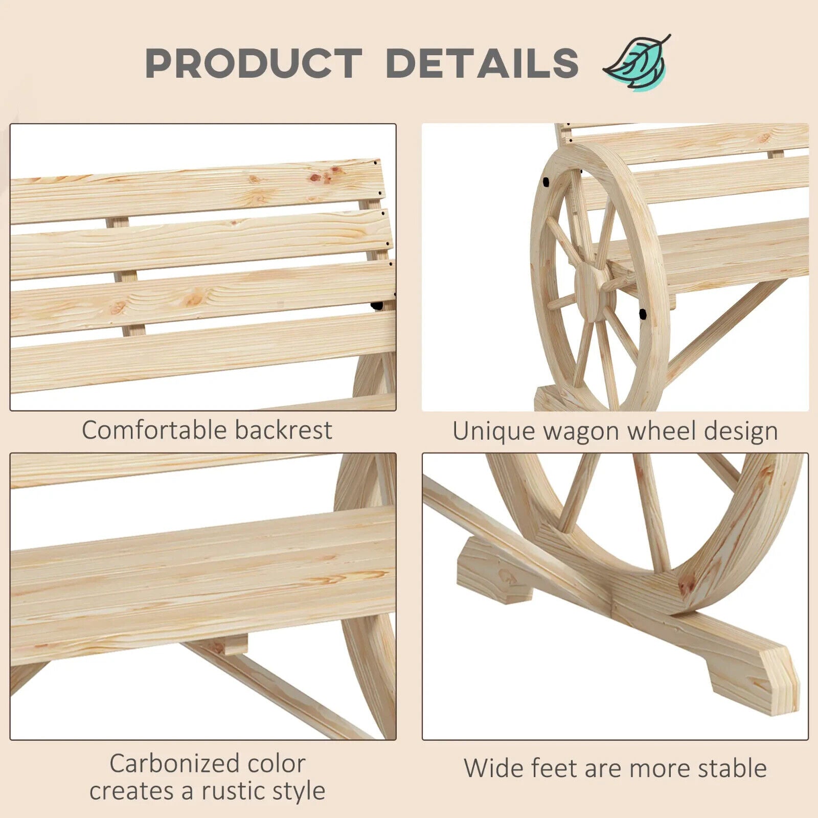 Rustic Wooden Garden Bench Wagon Wheel Design Outdoor Loveseat w/ Armrests Seat - Home and Garden Furniture Shop - #rustic - furniture#