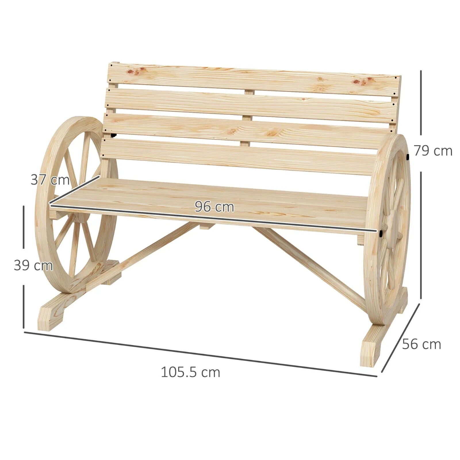 Rustic Wooden Garden Bench Wagon Wheel Design Outdoor Loveseat w/ Armrests Seat - Home and Garden Furniture Shop - #rustic - furniture#