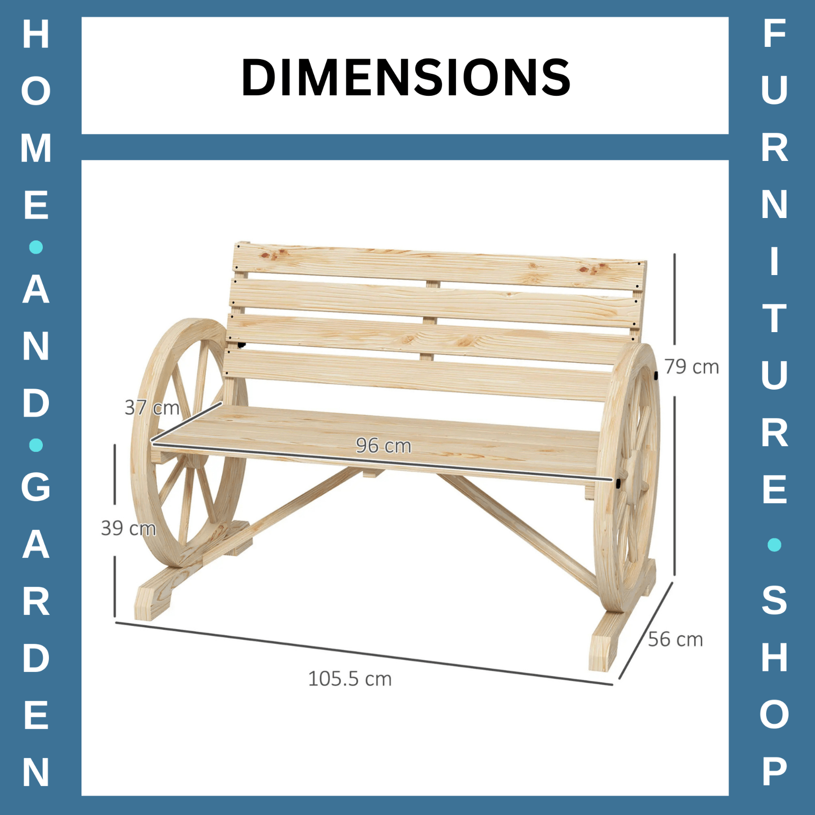 Rustic Wooden Garden Bench Wagon Wheel Design Outdoor Loveseat w/ Armrests Seat - Home and Garden Furniture Shop - #rustic - furniture#