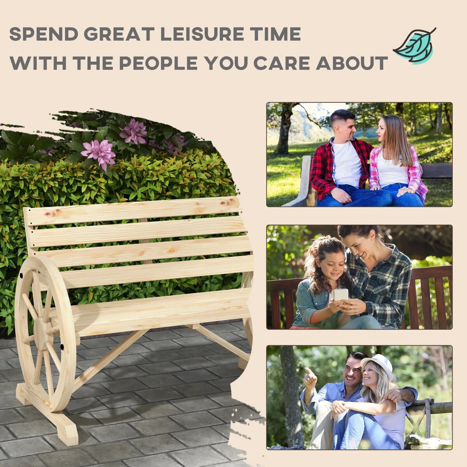 Rustic Wooden Garden Bench Wagon Wheel Design Outdoor Loveseat w/ Armrests Seat - Home and Garden Furniture Shop - #rustic - furniture#