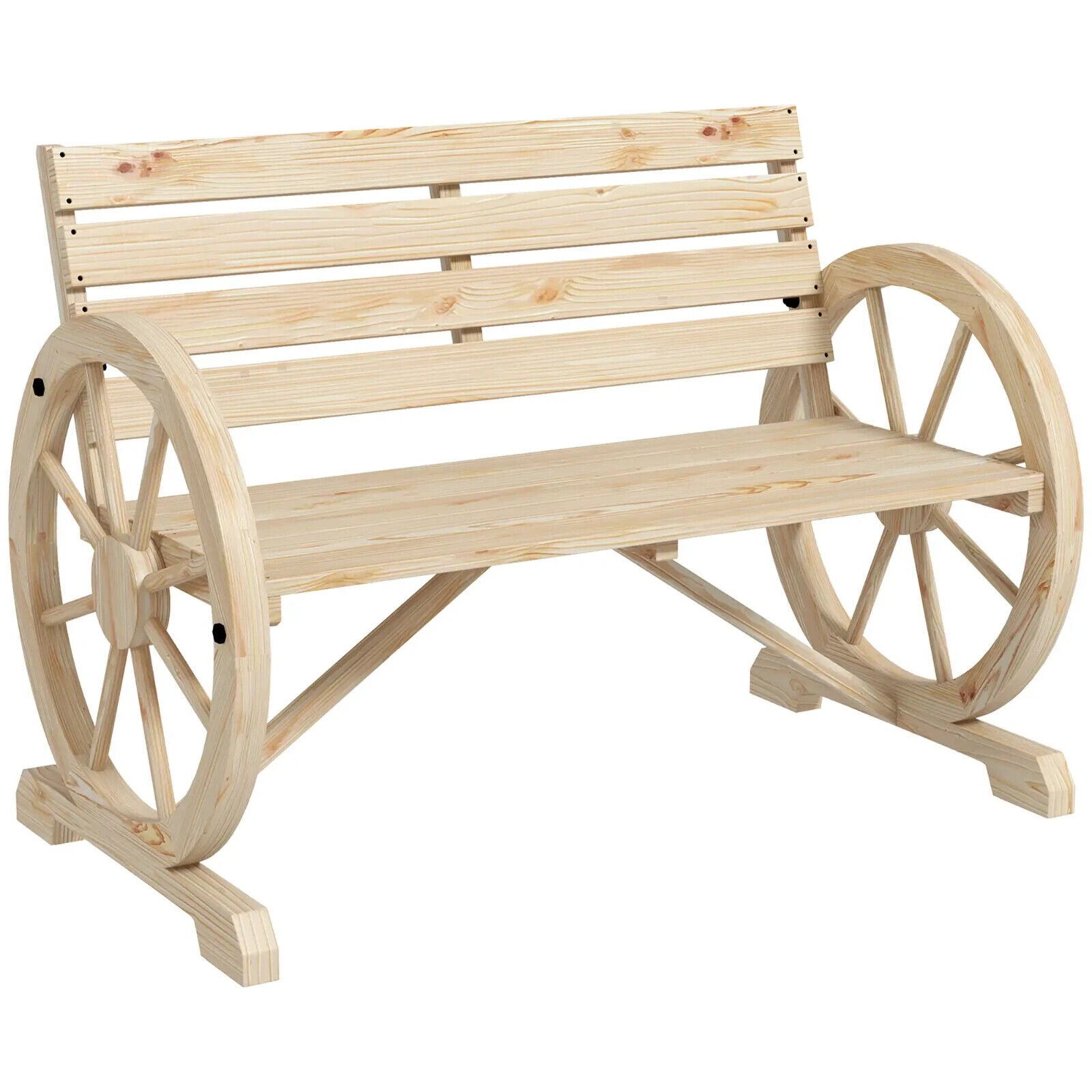 Rustic Wooden Garden Bench Wagon Wheel Design Outdoor Loveseat w/ Armrests Seat - Home and Garden Furniture Shop - #rustic - furniture#