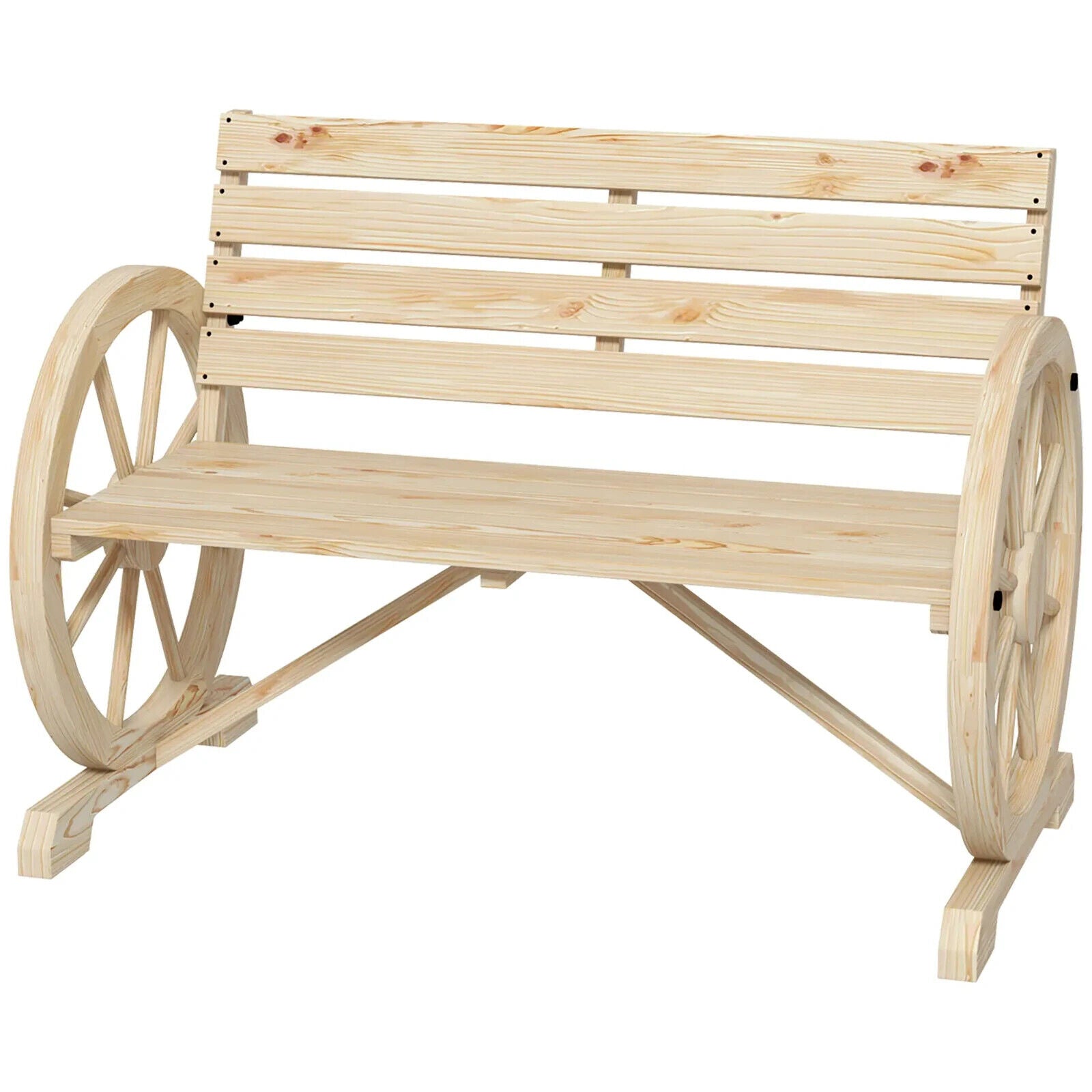 Rustic Wooden Garden Bench Wagon Wheel Design Outdoor Loveseat w/ Armrests Seat - Home and Garden Furniture Shop - #rustic - furniture#