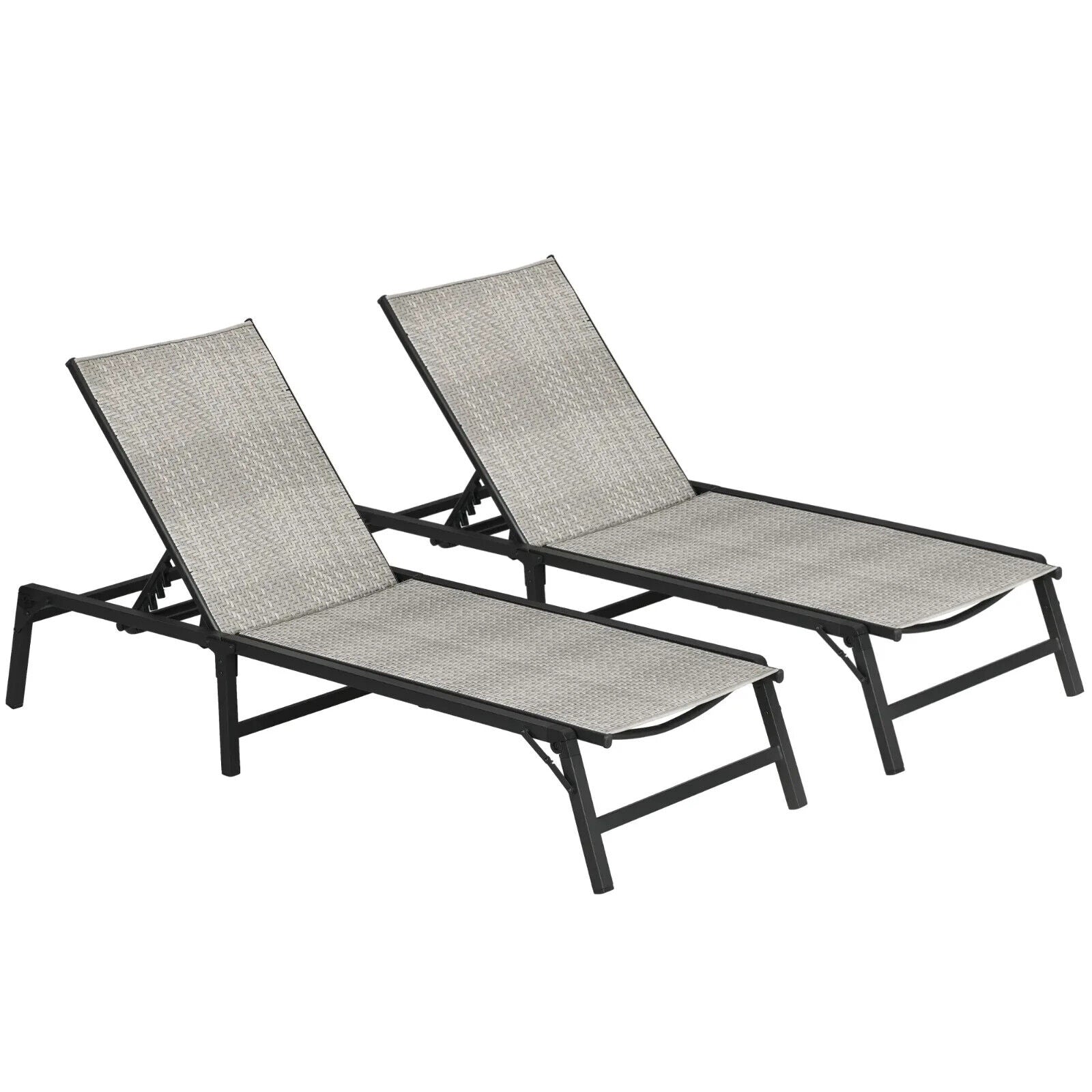 Set 2 Foldable Sun Loungers Patio Recliners with 5 Position Adjustable Backrest - Home and Garden Furniture Shop - #rustic - furniture#