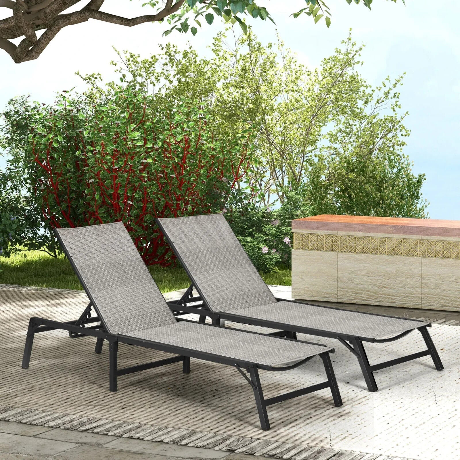 Set 2 Foldable Sun Loungers Patio Recliners with 5 Position Adjustable Backrest - Home and Garden Furniture Shop - #rustic - furniture#