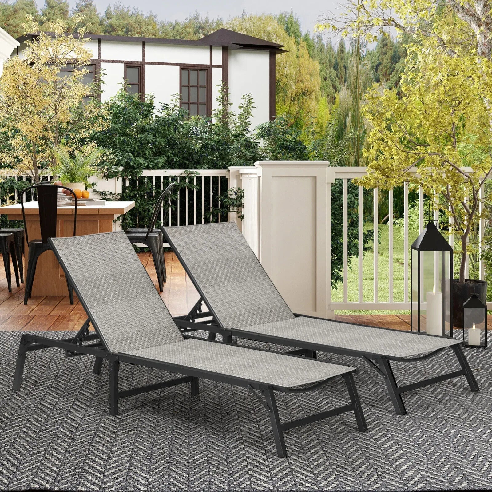 Set 2 Foldable Sun Loungers Patio Recliners with 5 Position Adjustable Backrest - Home and Garden Furniture Shop - #rustic - furniture#