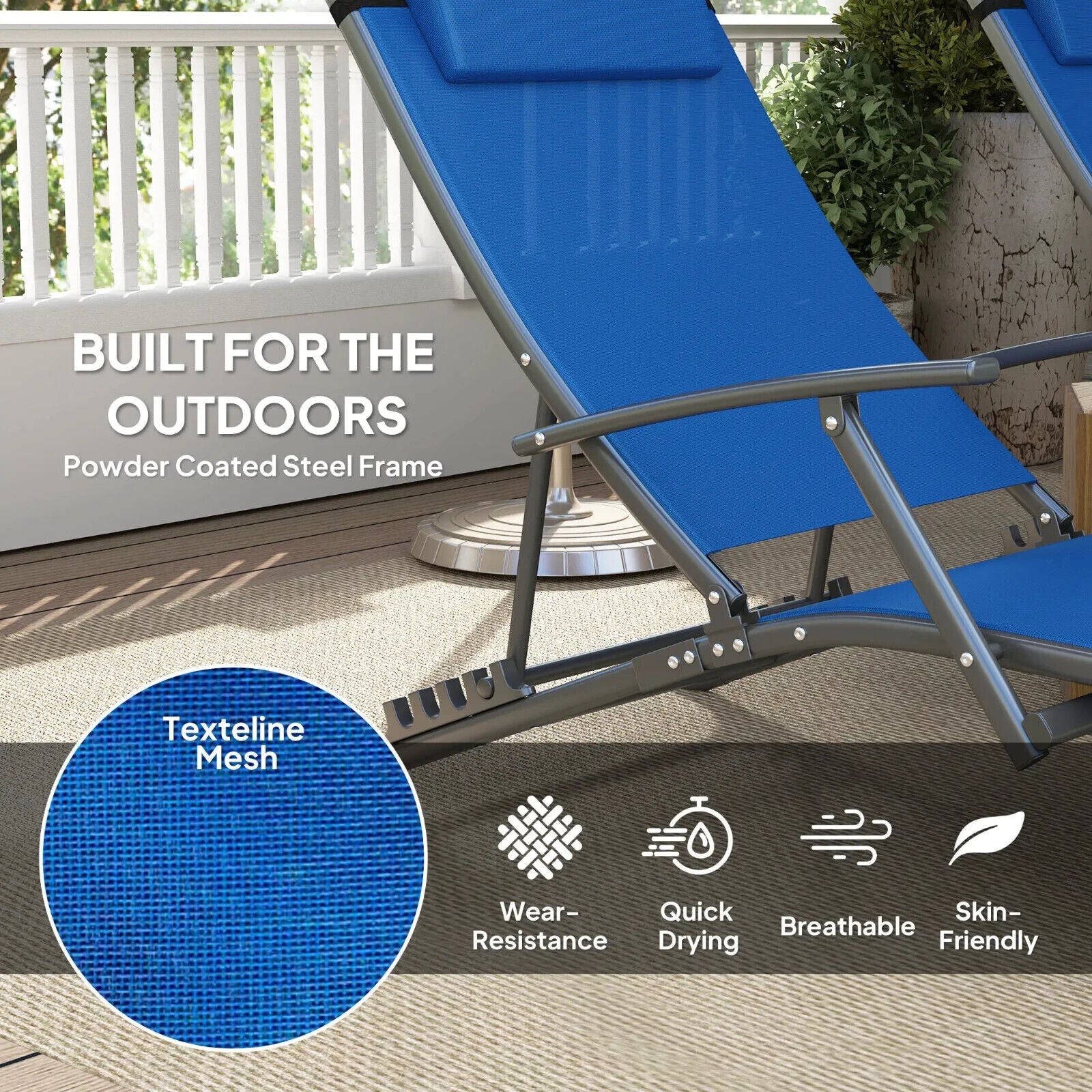 Set 2 Folding Sun Lounger Garden Adjustable Reclining Outdoor Chairs w/ Armrests - Home and Garden Furniture Shop - #rustic - furniture#
