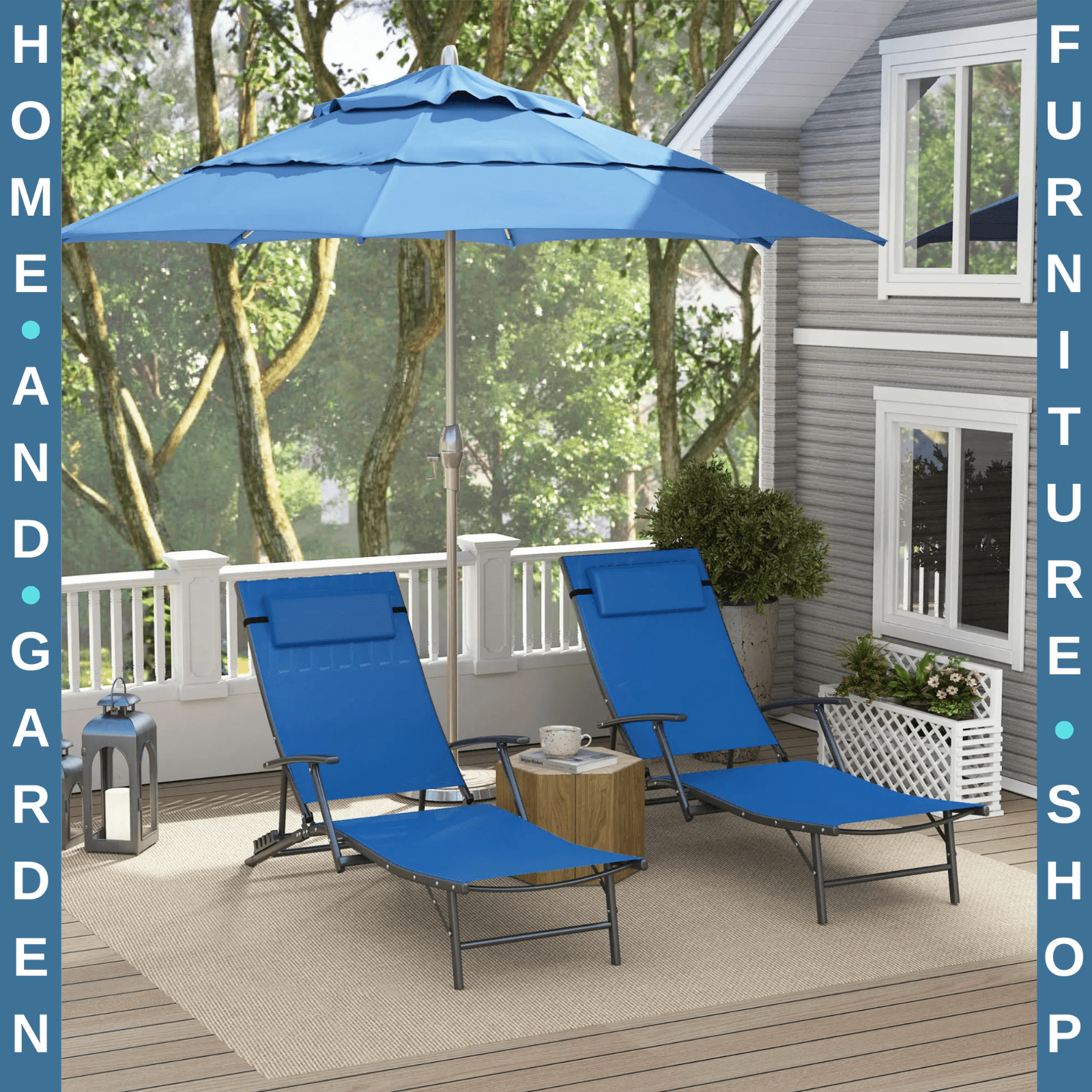 Set 2 Folding Sun Lounger Garden Adjustable Reclining Outdoor Chairs w/ Armrests - Home and Garden Furniture Shop - #rustic - furniture#