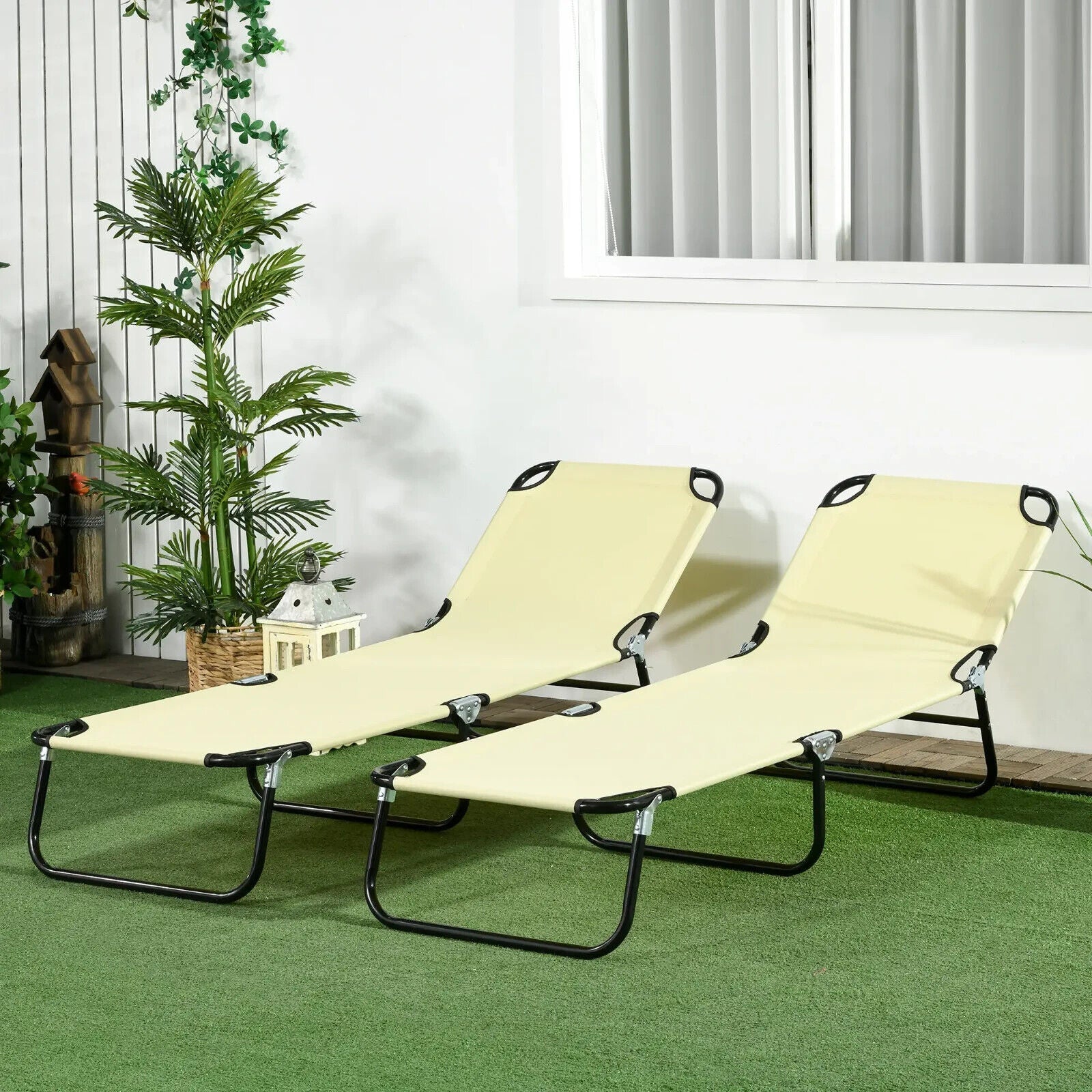 Set 2 Folding Sun Lounger Outdoor Day Bed w/ Adjustable Backrest Garden Recliner - Home and Garden Furniture Shop - #rustic - furniture#