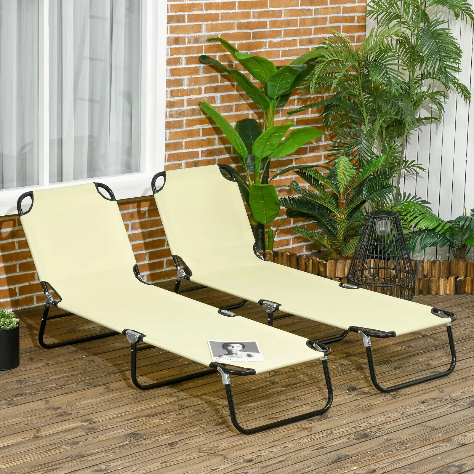 Set 2 Folding Sun Lounger Outdoor Day Bed w/ Adjustable Backrest Garden Recliner - Home and Garden Furniture Shop - #rustic - furniture#