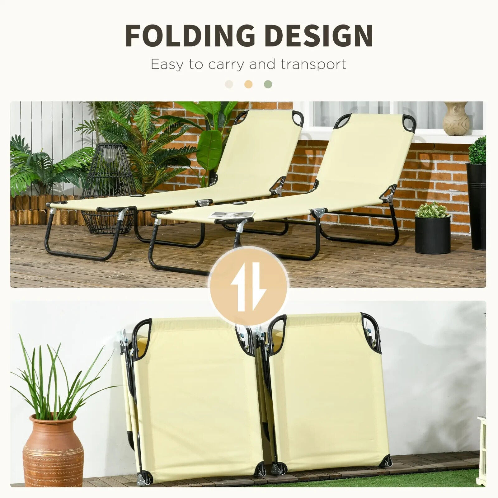 Set 2 Folding Sun Lounger Outdoor Day Bed w/ Adjustable Backrest Garden Recliner - Home and Garden Furniture Shop - #rustic - furniture#