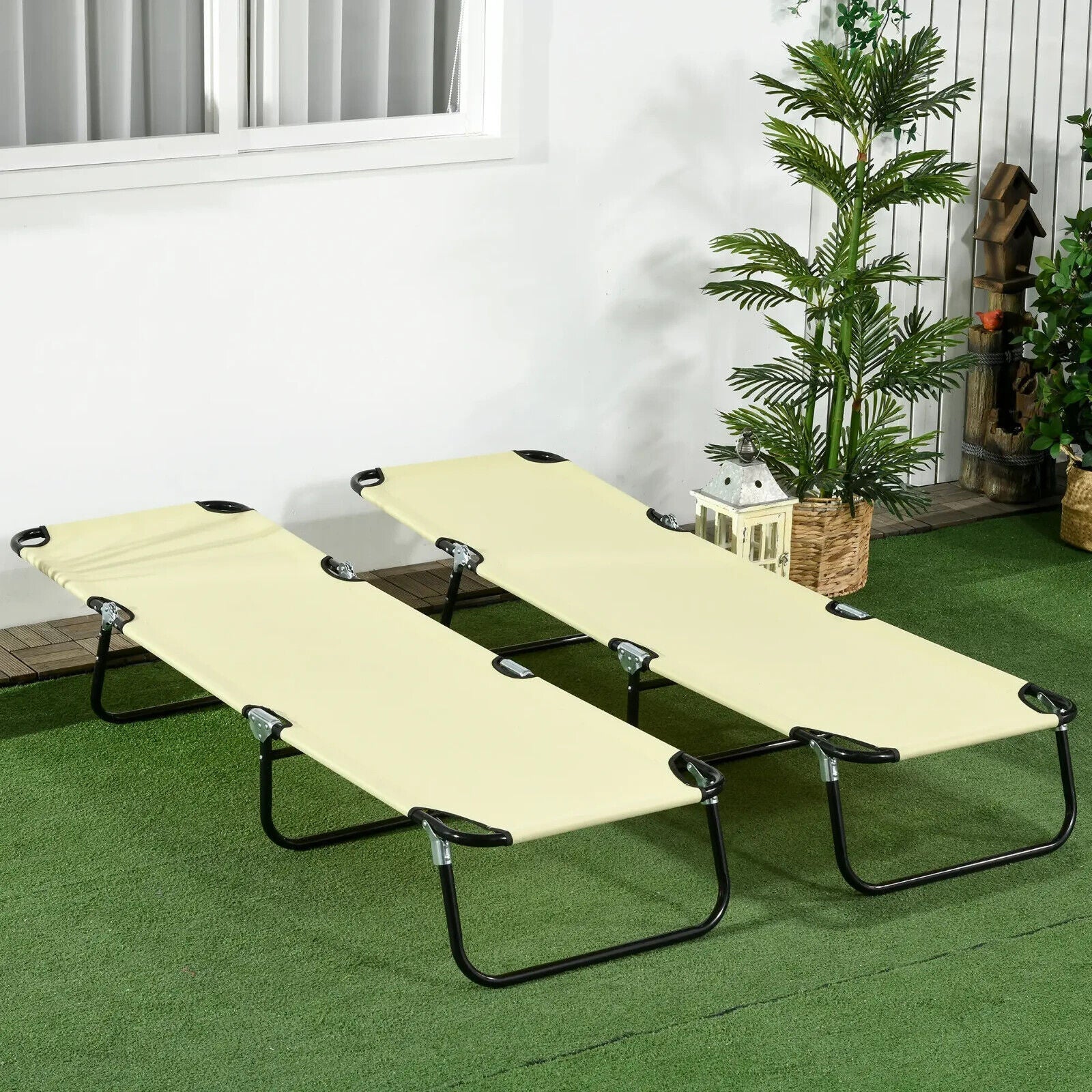 Set 2 Folding Sun Lounger Outdoor Day Bed w/ Adjustable Backrest Garden Recliner - Home and Garden Furniture Shop - #rustic - furniture#