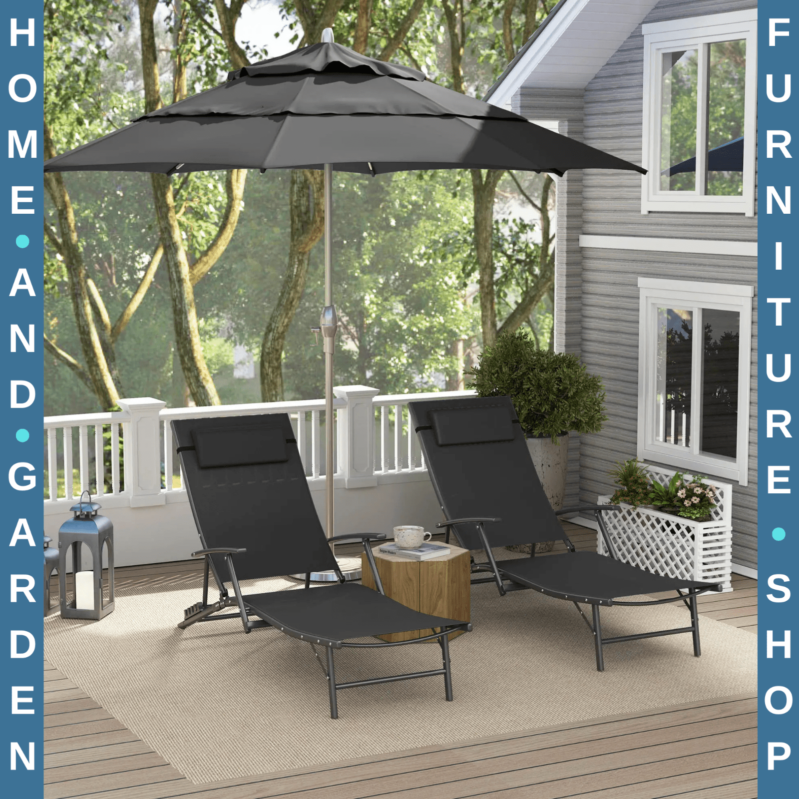 Set 2 Sun Loungers Reclining Outdoor Garden Chairs Adjustable Folding Chaise Set - Home and Garden Furniture Shop - rustic - furniture