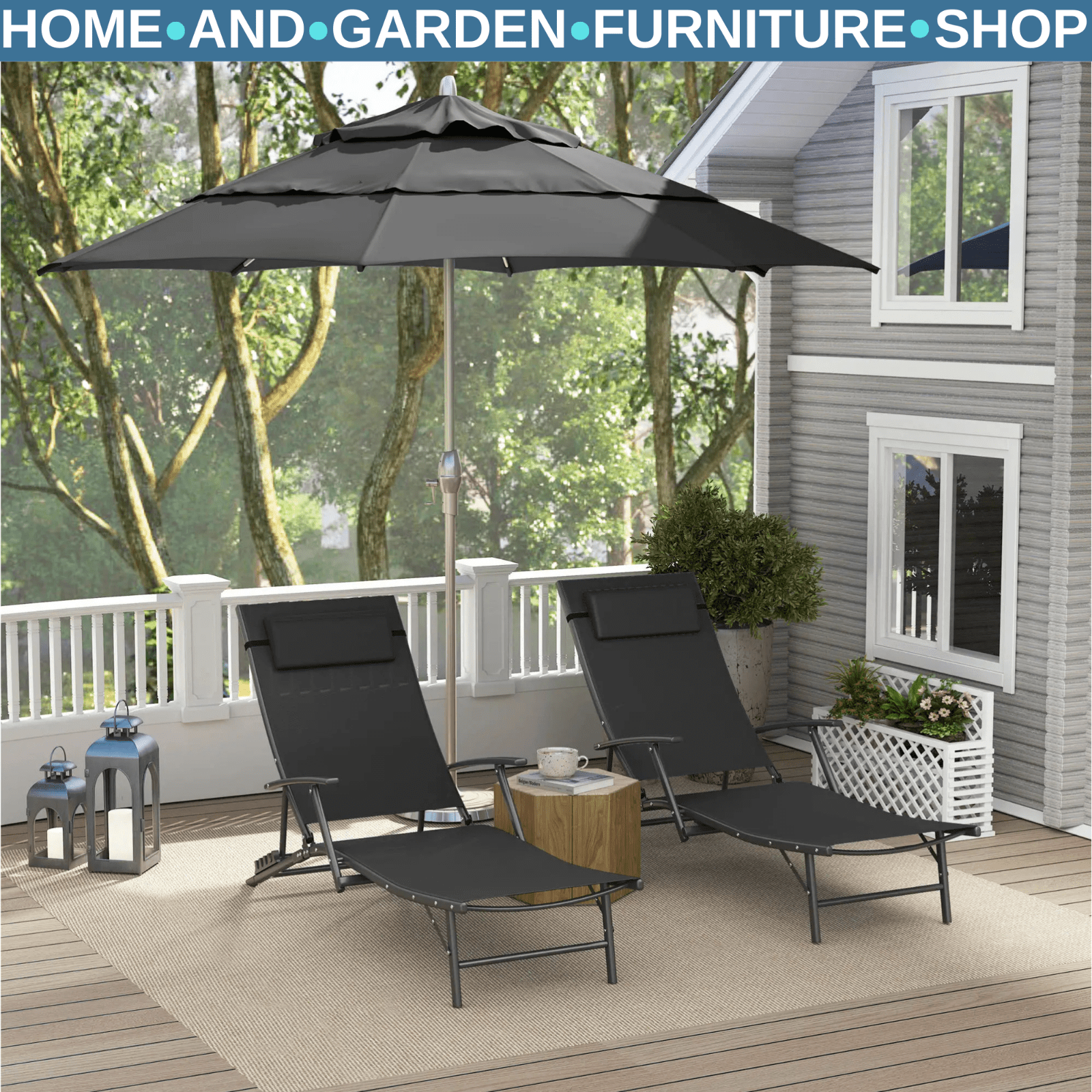 Set 2 Sun Loungers Reclining Outdoor Garden Chairs Adjustable Folding Chaise Set - Home and Garden Furniture Shop - rustic - furniture