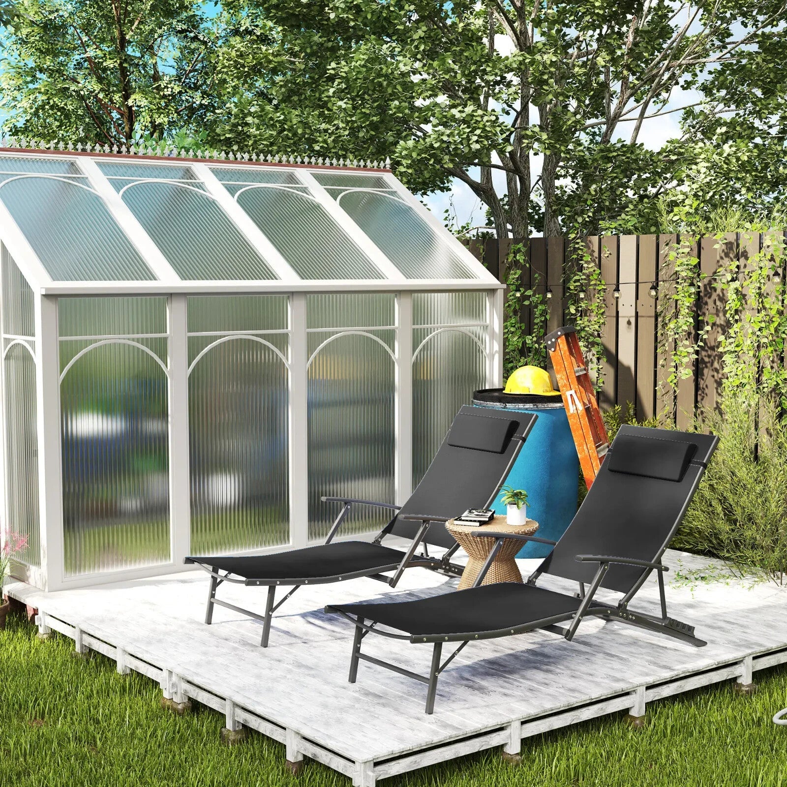 Set 2 Sun Loungers Reclining Outdoor Garden Chairs Adjustable Folding Chaise Set - Home and Garden Furniture Shop - rustic - furniture