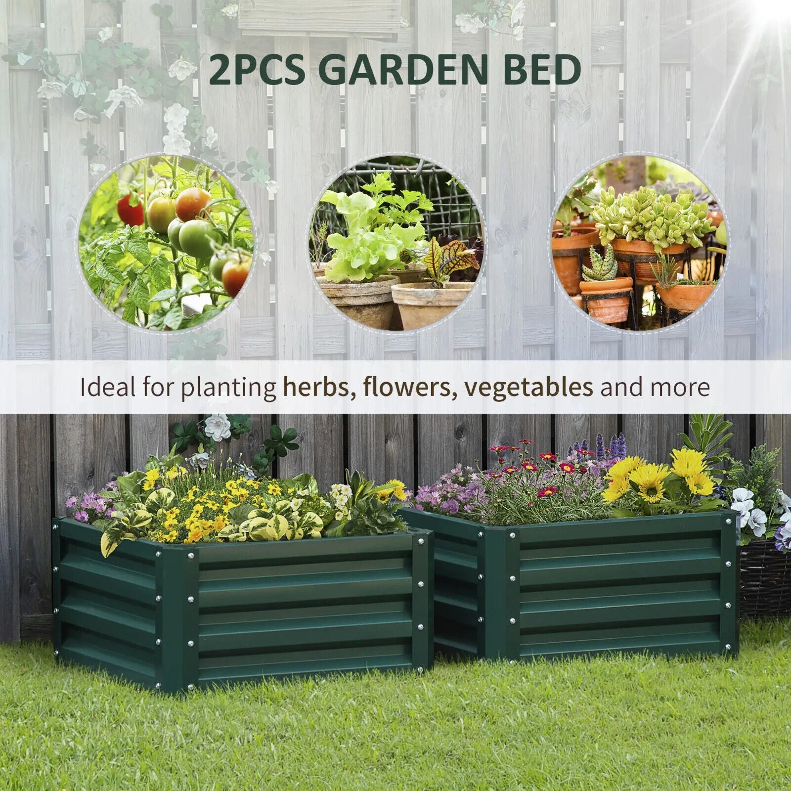 Set of 2 Elevated Galvanised Garden Bed Planter Boxes 60x60x30.5cm for Flowers - Home and Garden Furniture Shop - #rustic - furniture#