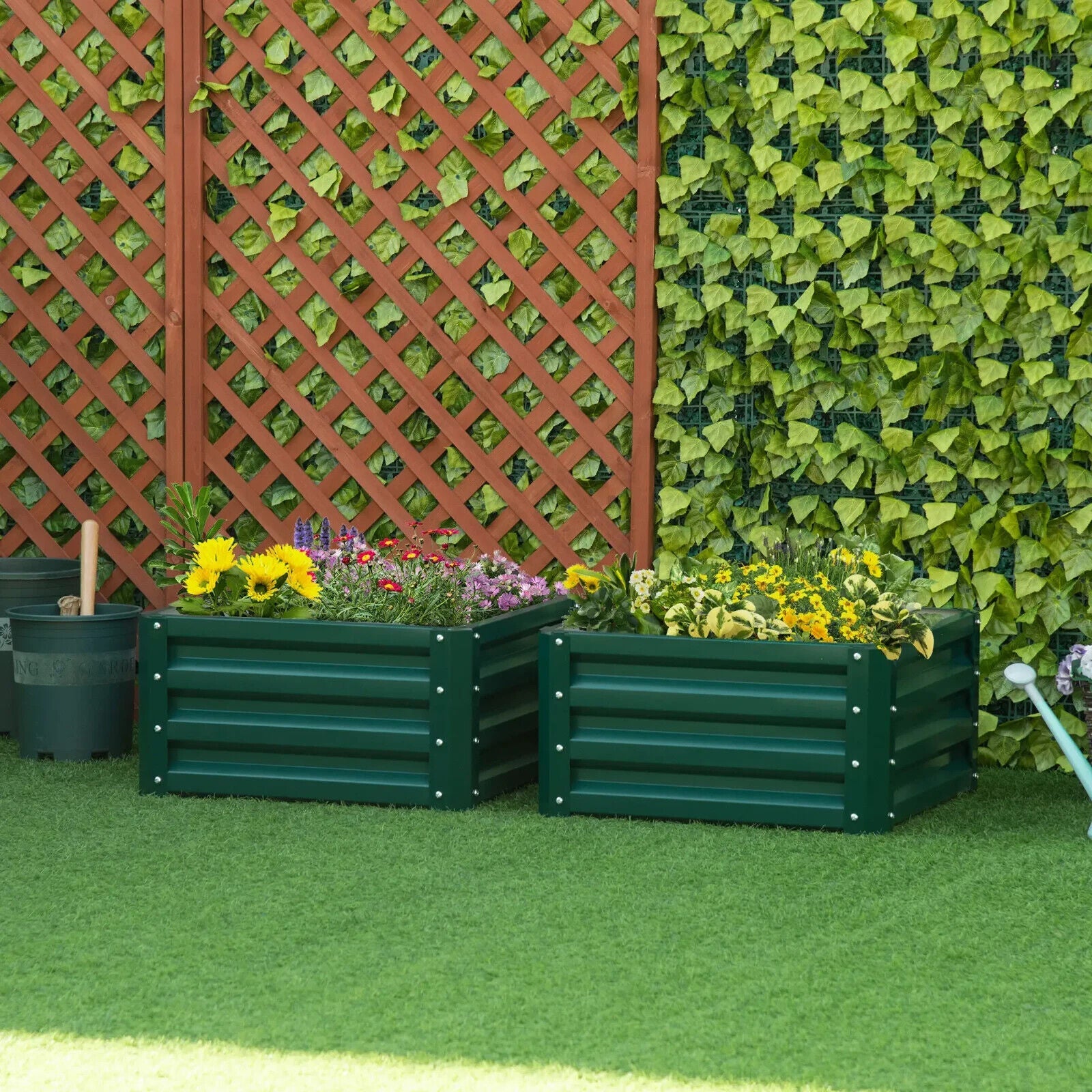 Set of 2 Elevated Galvanised Garden Bed Planter Boxes 60x60x30.5cm for Flowers - Home and Garden Furniture Shop - #rustic - furniture#