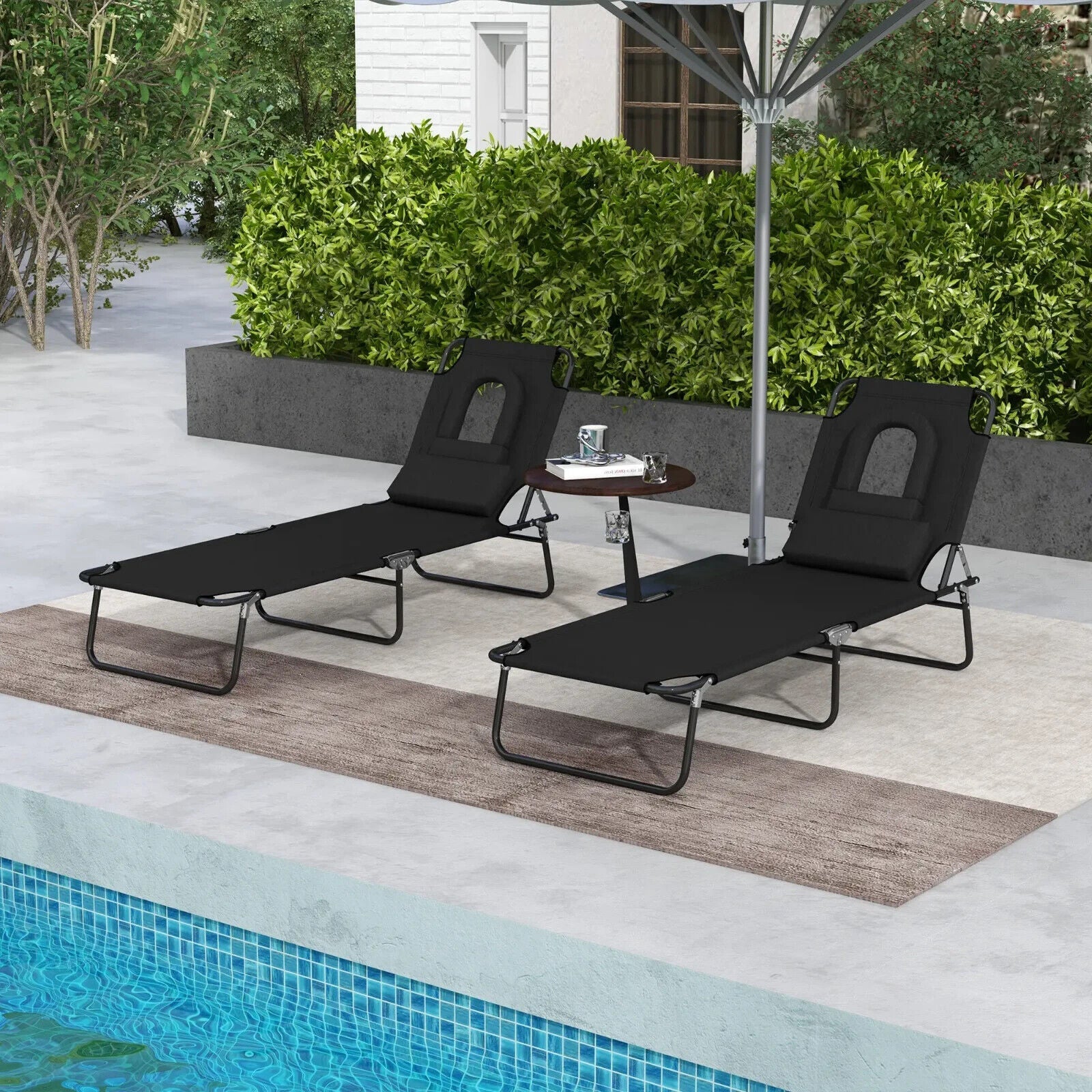 Set of 2 Foldable Outdoor Reclining Sun Lounger Chairs with Adjustable Backrest - Home and Garden Furniture Shop - #rustic - furniture#