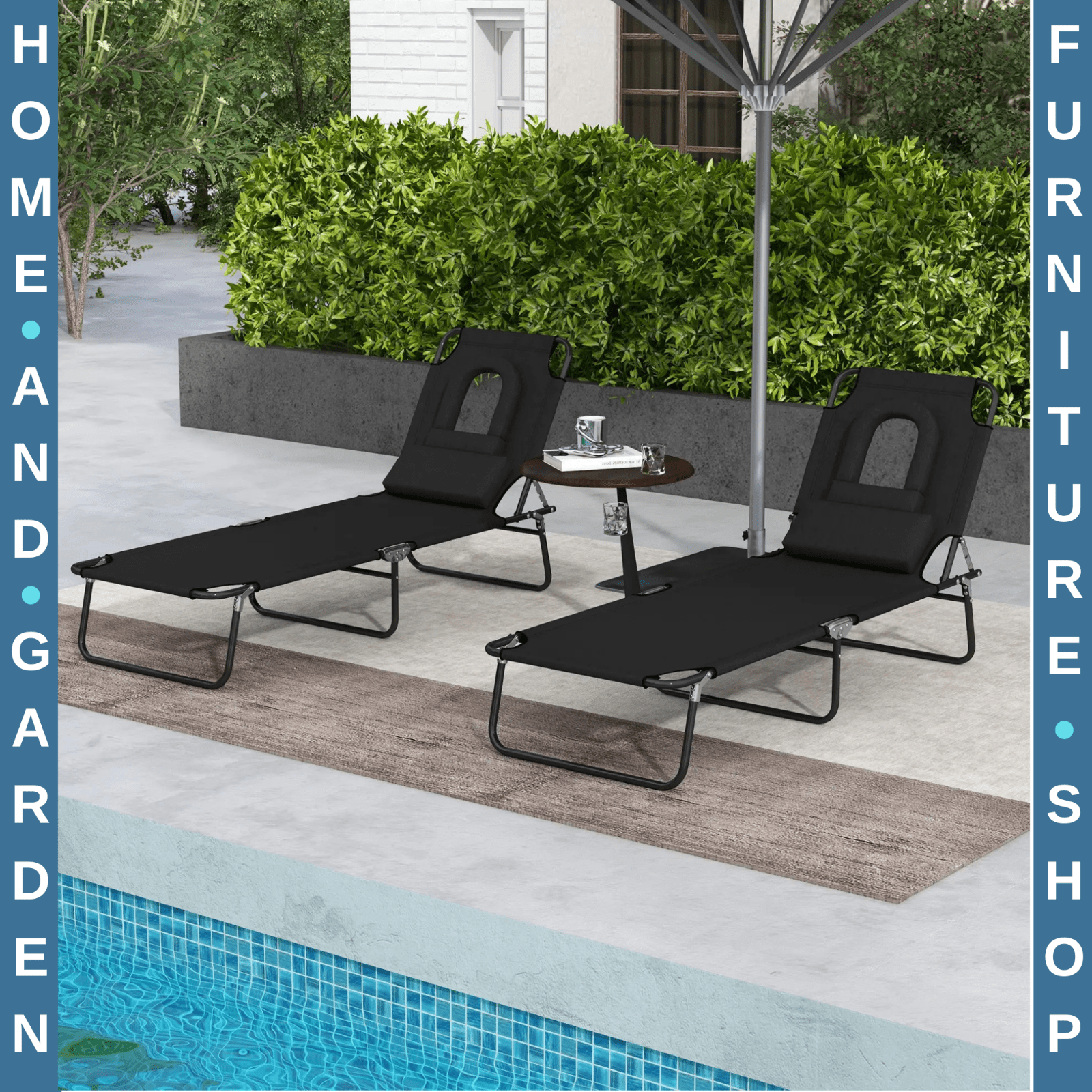 Set of 2 Foldable Outdoor Reclining Sun Lounger Chairs with Adjustable Backrest - Home and Garden Furniture Shop - #rustic - furniture#