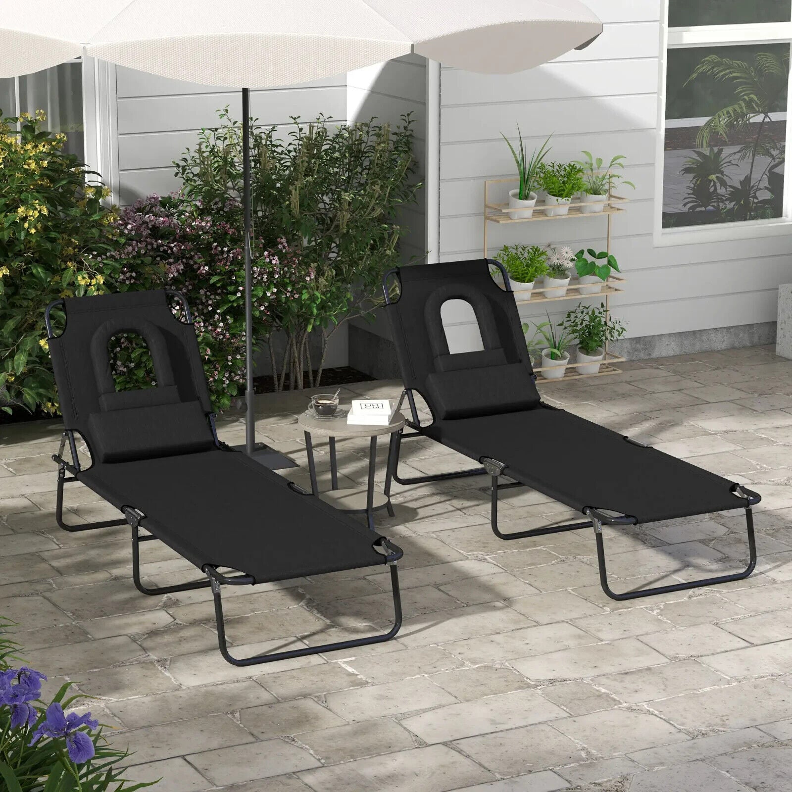 Set of 2 Foldable Outdoor Reclining Sun Lounger Chairs with Adjustable Backrest - Home and Garden Furniture Shop - #rustic - furniture#