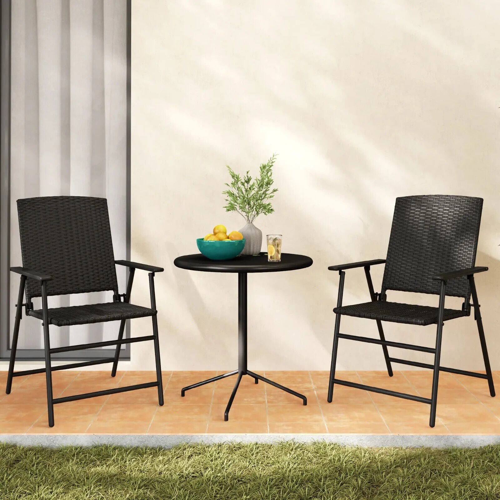 Set of 2 Foldable Rattan Garden Chairs with Armrests - Outdoor Patio Furniture - Home and Garden Furniture Shop - #rustic - furniture#