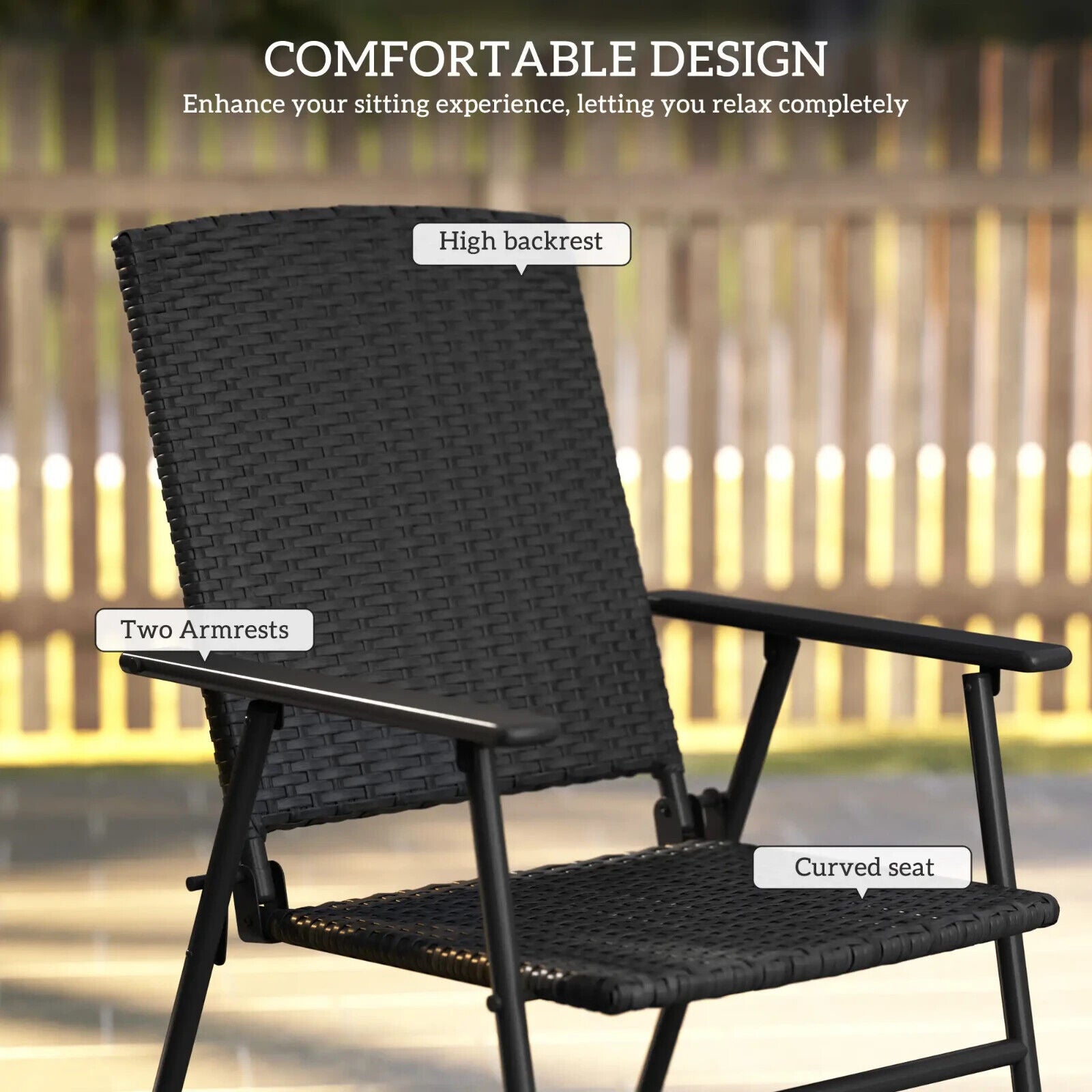 Set of 2 Foldable Rattan Garden Chairs with Armrests - Outdoor Patio Furniture - Home and Garden Furniture Shop - #rustic - furniture#