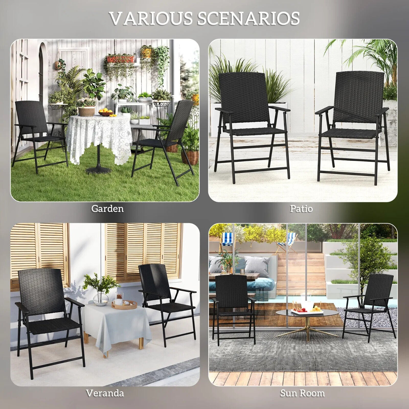 Set of 2 Foldable Rattan Garden Chairs with Armrests - Outdoor Patio Furniture - Home and Garden Furniture Shop - #rustic - furniture#