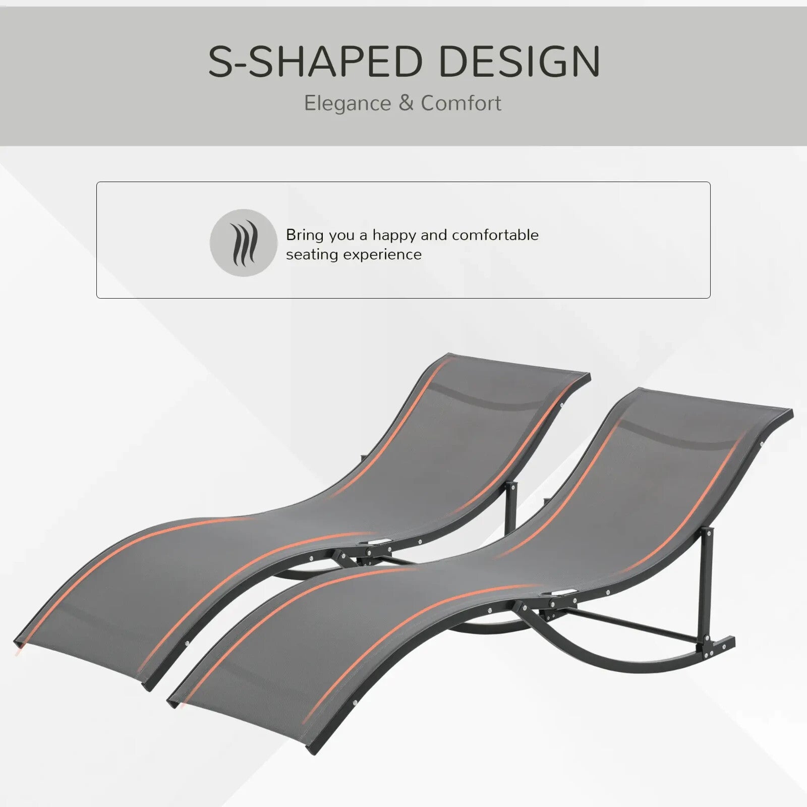 Set of 2 Foldable S - Shaped Sun Lounger – Outdoor Recliners for Patio, Dark Grey - Home and Garden Furniture Shop - rustic - furniture