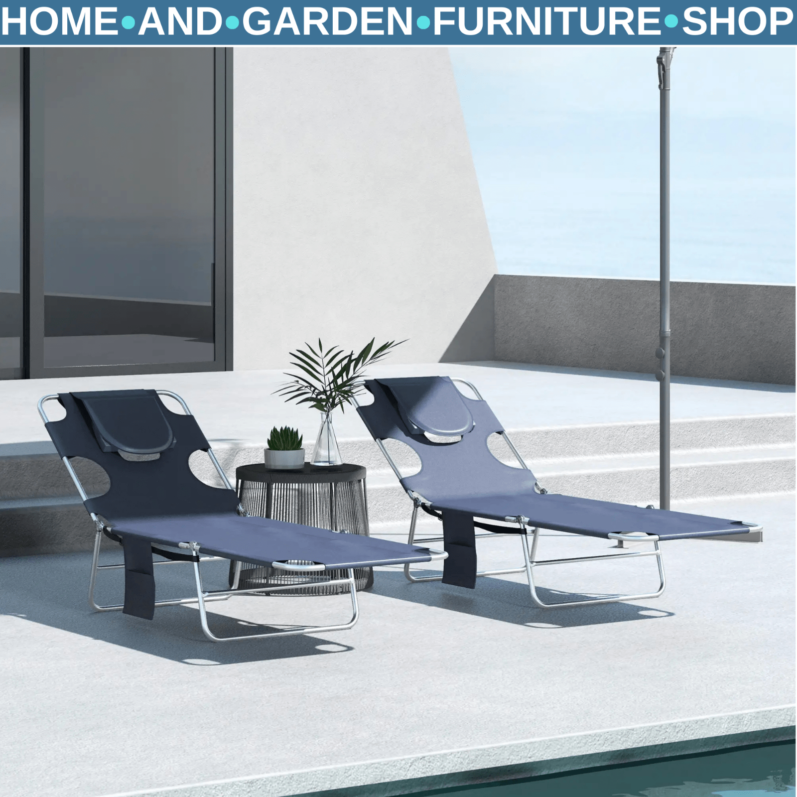 Set of 2 Foldable Sun Lounger Chairs w/ Reading Hole and 5 Level Adjustable Back - Home and Garden Furniture Shop - #rustic - furniture#