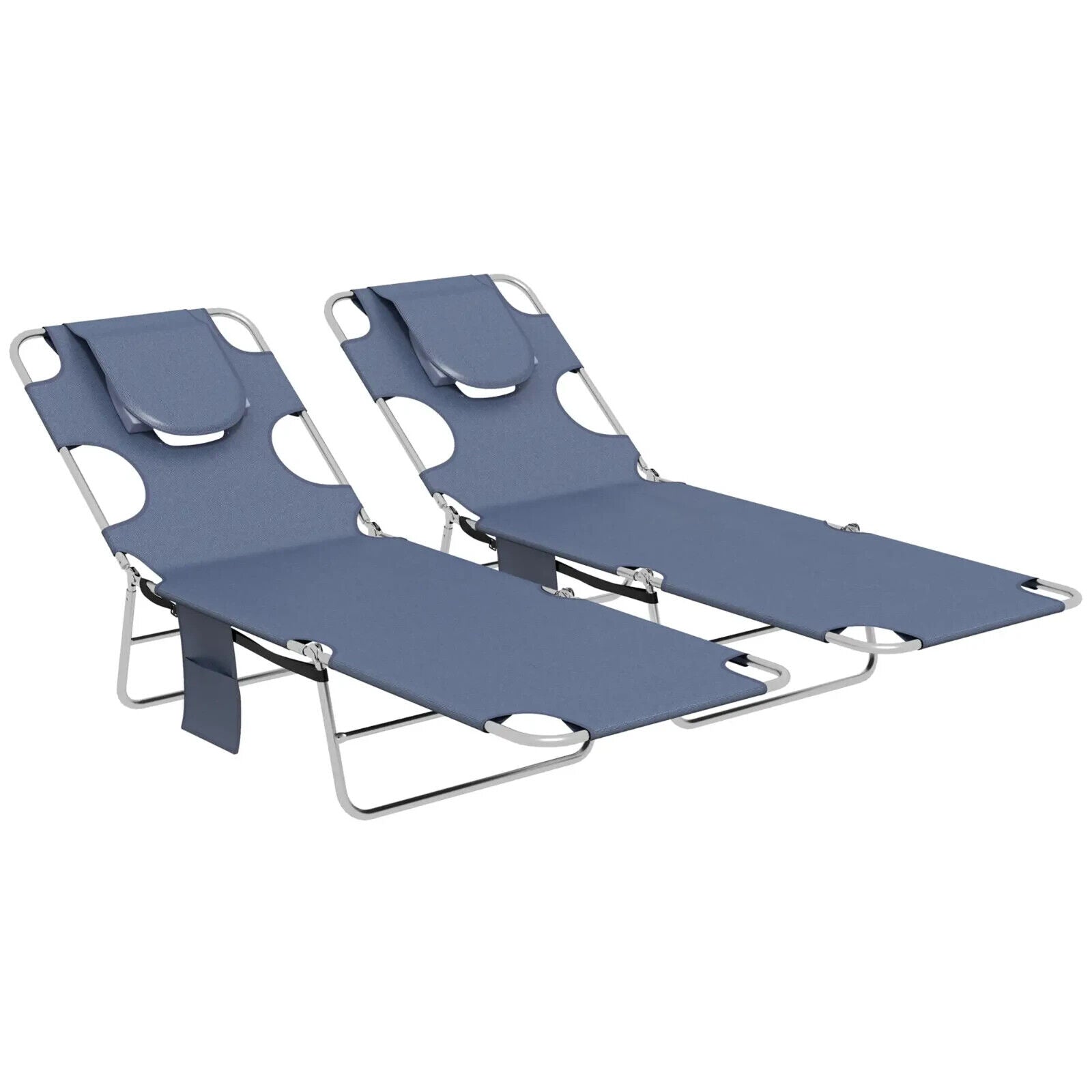 Set of 2 Foldable Sun Lounger Chairs w/ Reading Hole and 5 Level Adjustable Back - Home and Garden Furniture Shop - #rustic - furniture#