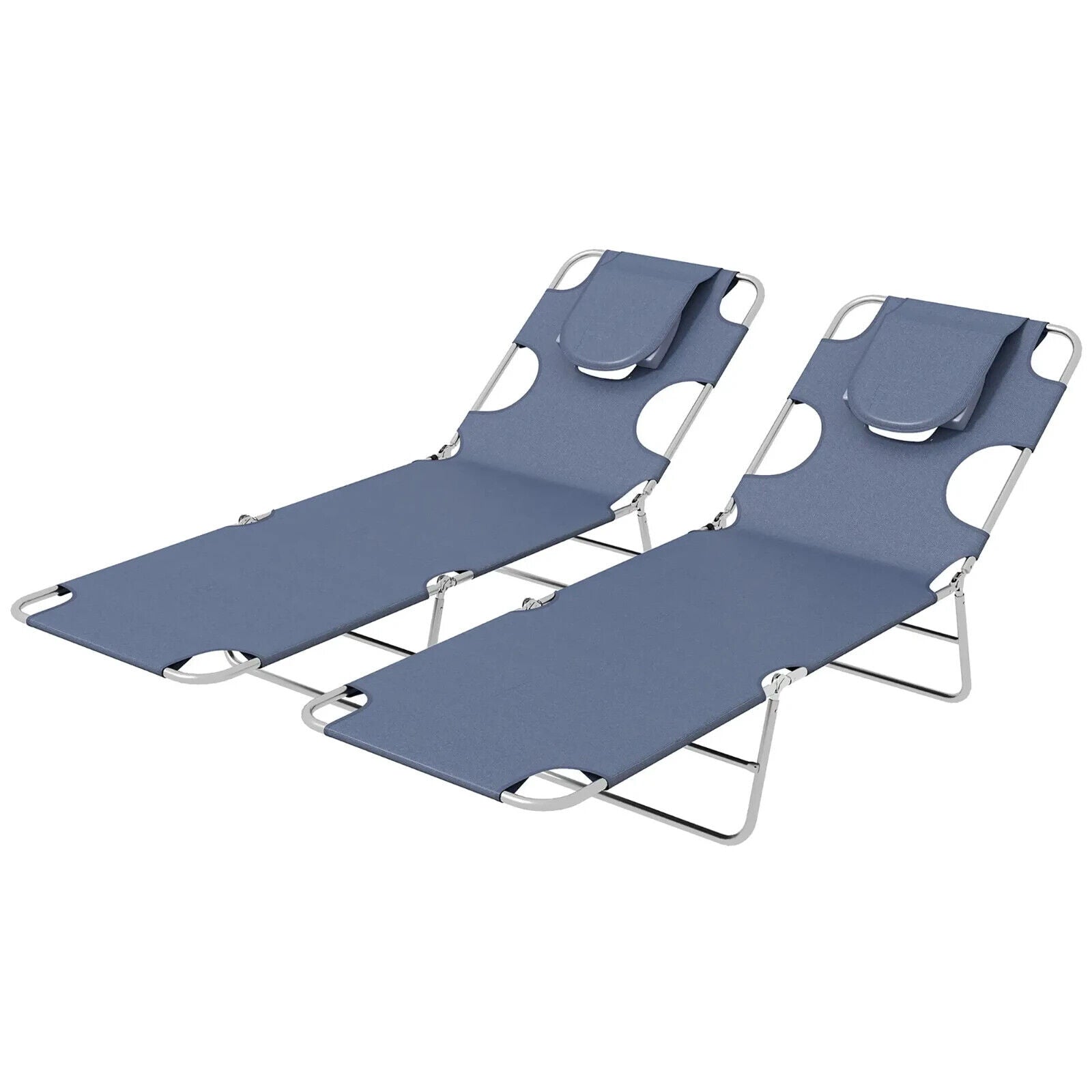 Set of 2 Foldable Sun Lounger Chairs w/ Reading Hole and 5 Level Adjustable Back - Home and Garden Furniture Shop - #rustic - furniture#