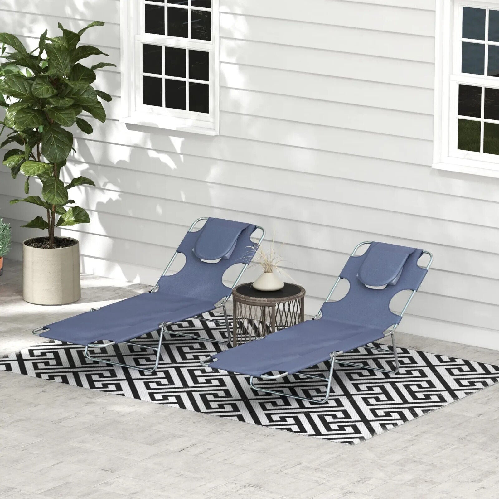 Set of 2 Foldable Sun Lounger Chairs w/ Reading Hole and 5 Level Adjustable Back - Home and Garden Furniture Shop - #rustic - furniture#