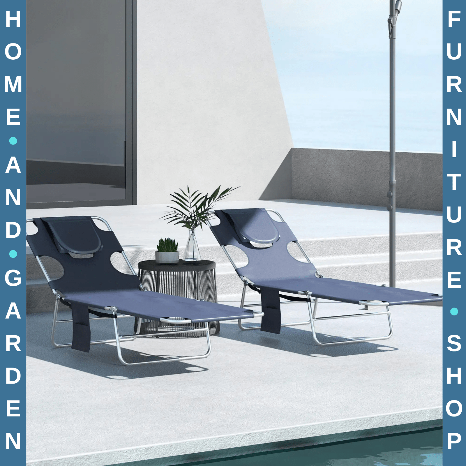 Set of 2 Foldable Sun Lounger Chairs w/ Reading Hole and 5 Level Adjustable Back - Home and Garden Furniture Shop - #rustic - furniture#