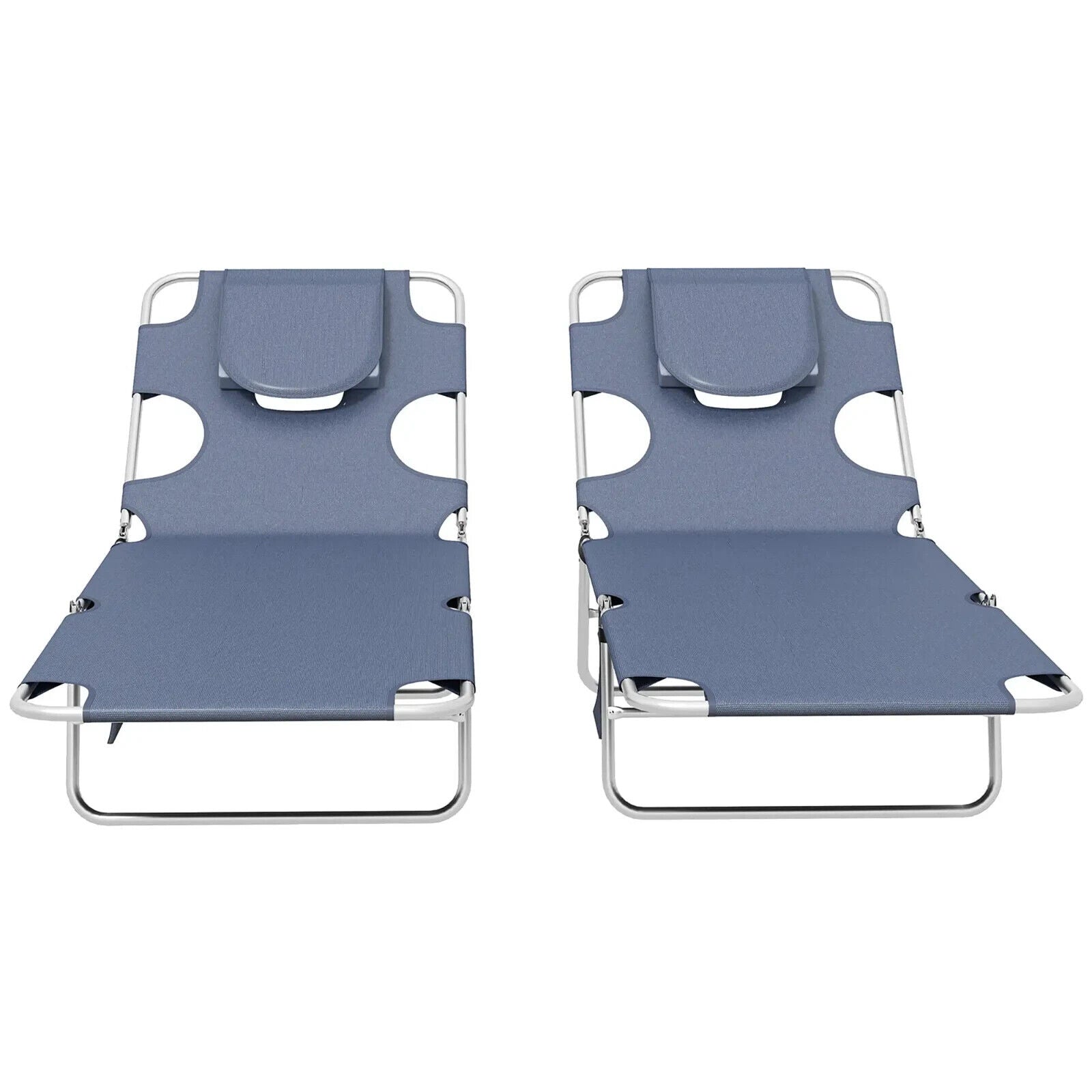 Set of 2 Foldable Sun Lounger Chairs w/ Reading Hole and 5 Level Adjustable Back - Home and Garden Furniture Shop - #rustic - furniture#