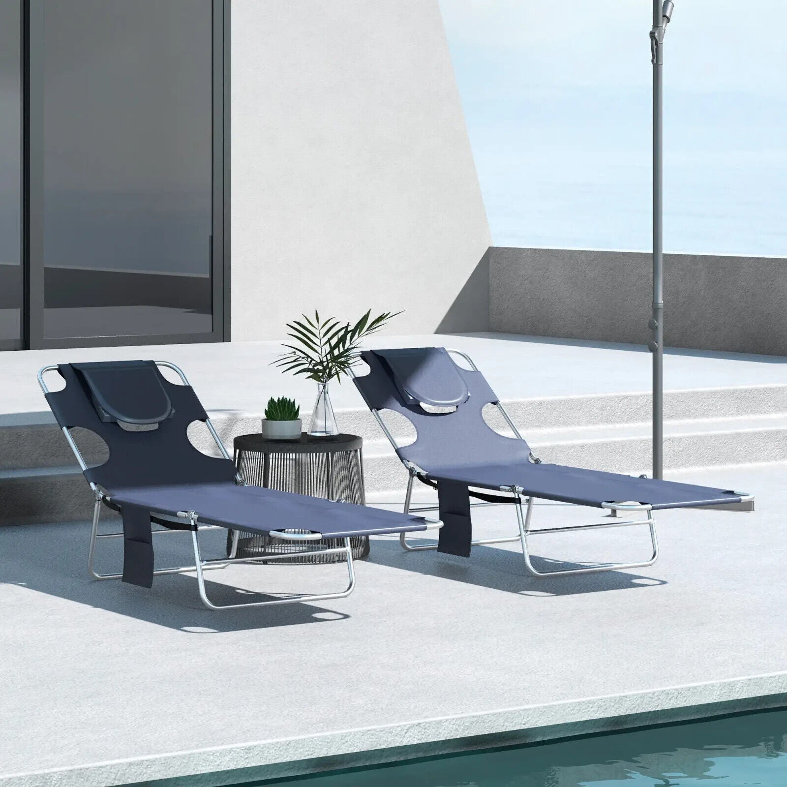 Set of 2 Foldable Sun Lounger Chairs w/ Reading Hole and 5 Level Adjustable Back - Home and Garden Furniture Shop - #rustic - furniture#