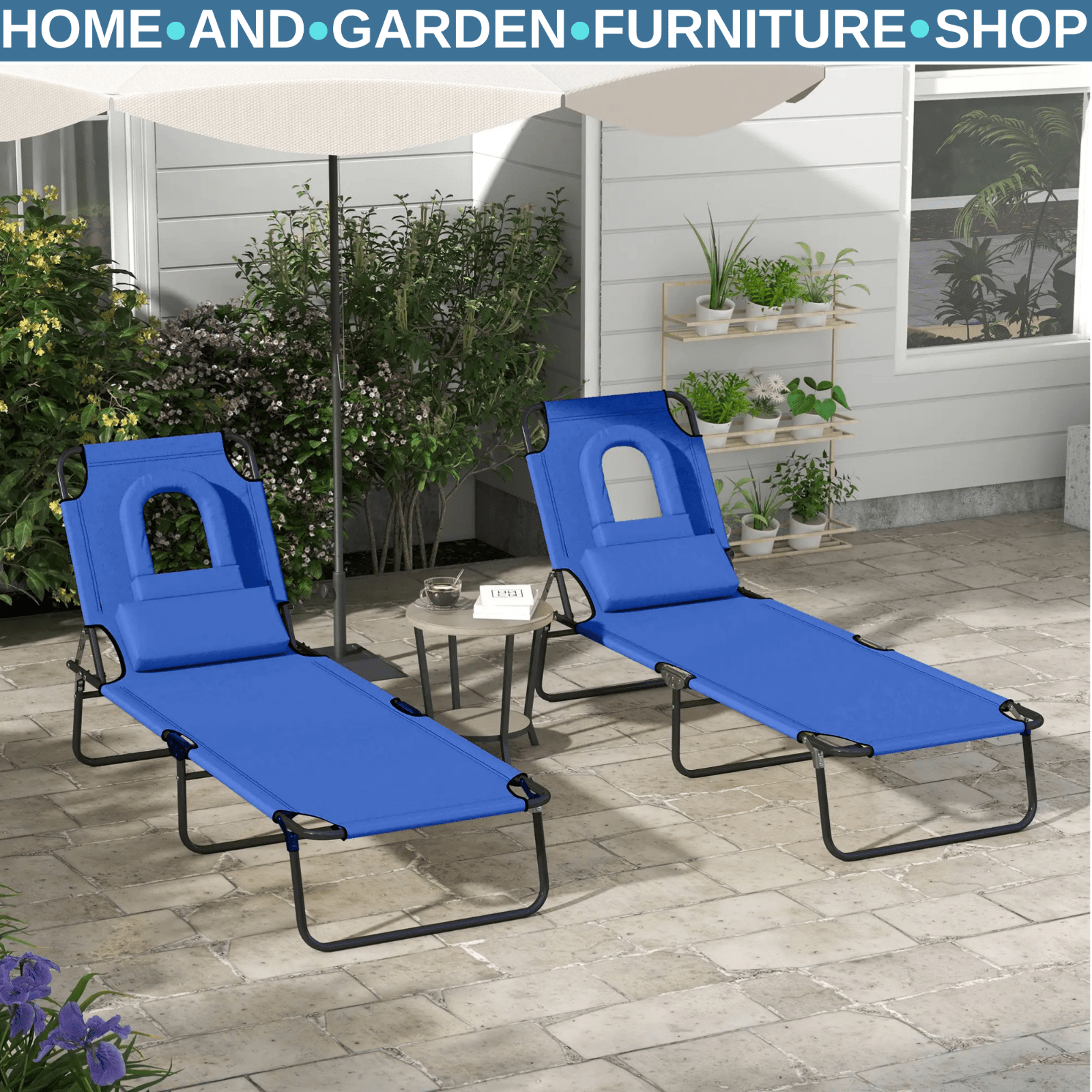 Set of 2 Foldable Sun Lounger Reclining Chairs with Adjustable Backrest & Pillow - Home and Garden Furniture Shop - #rustic - furniture#