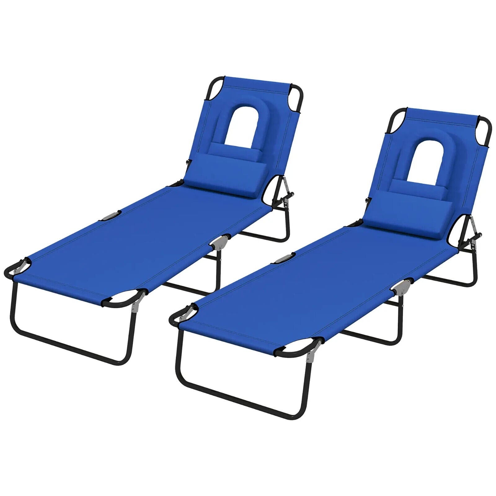 Set of 2 Foldable Sun Lounger Reclining Chairs with Adjustable Backrest & Pillow - Home and Garden Furniture Shop - #rustic - furniture#