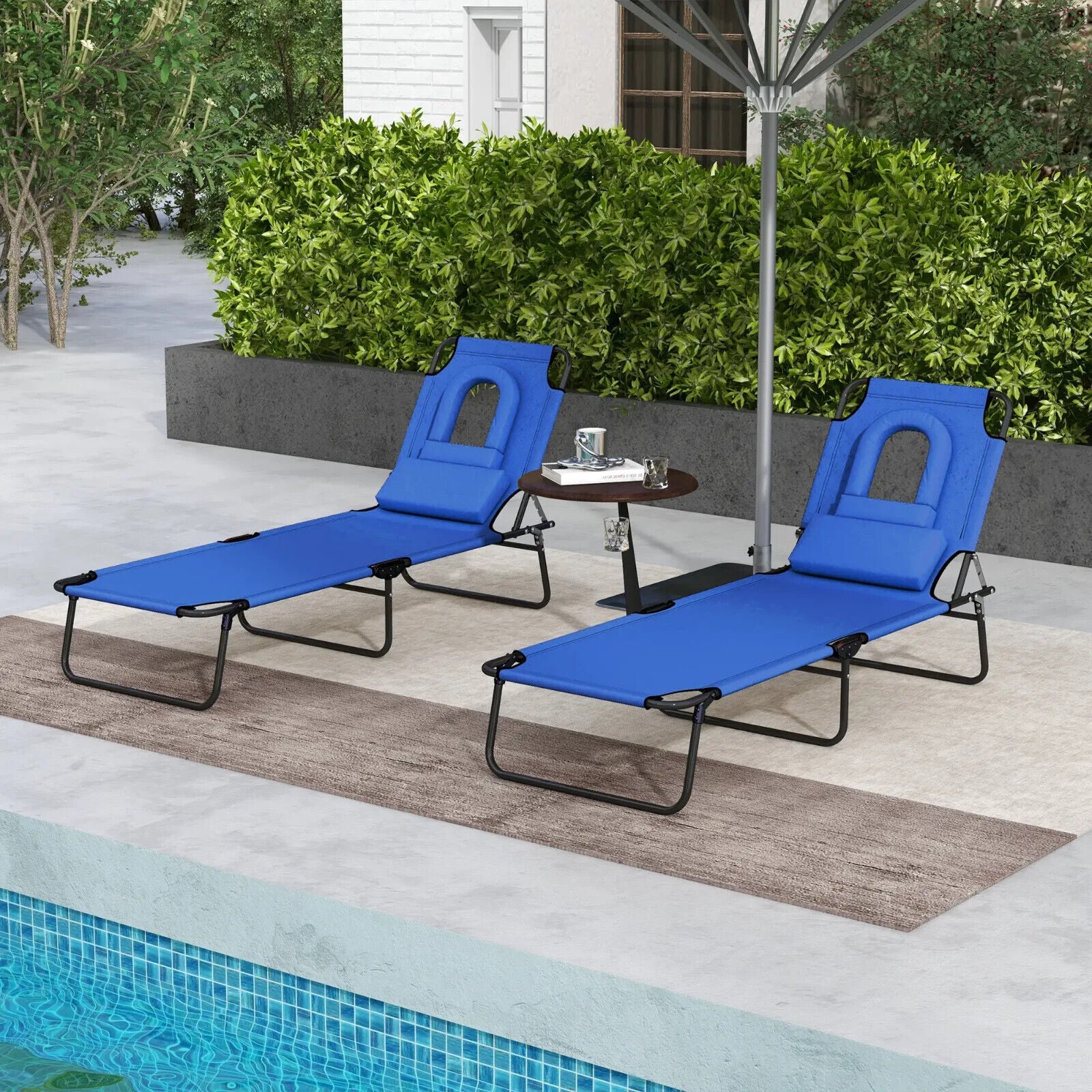 Set of 2 Foldable Sun Lounger Reclining Chairs with Adjustable Backrest & Pillow - Home and Garden Furniture Shop - #rustic - furniture#