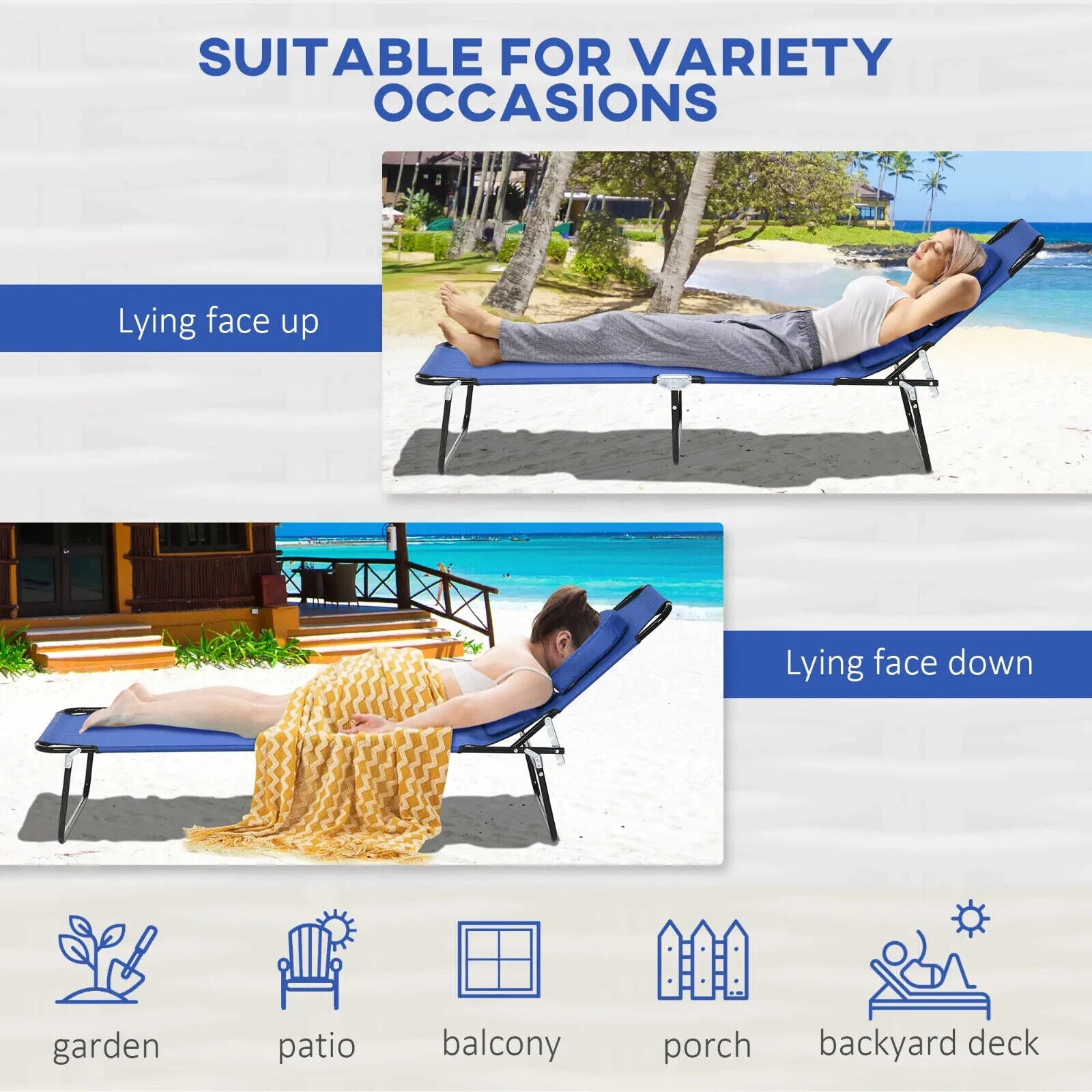 Set of 2 Foldable Sun Lounger Reclining Chairs with Adjustable Backrest & Pillow - Home and Garden Furniture Shop - #rustic - furniture#