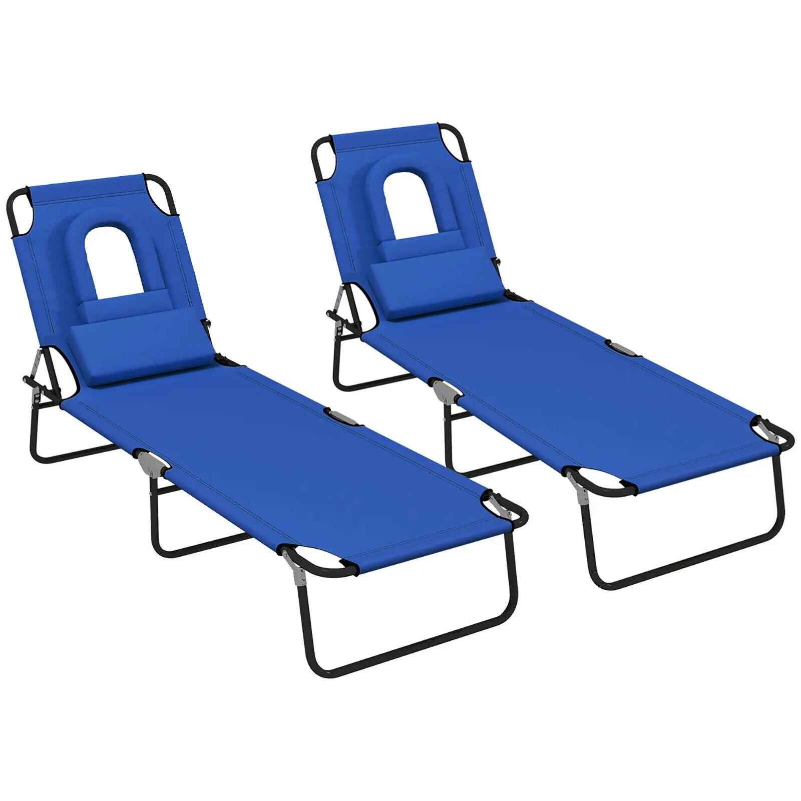 Set of 2 Foldable Sun Lounger Reclining Chairs with Adjustable Backrest & Pillow - Home and Garden Furniture Shop - #rustic - furniture#